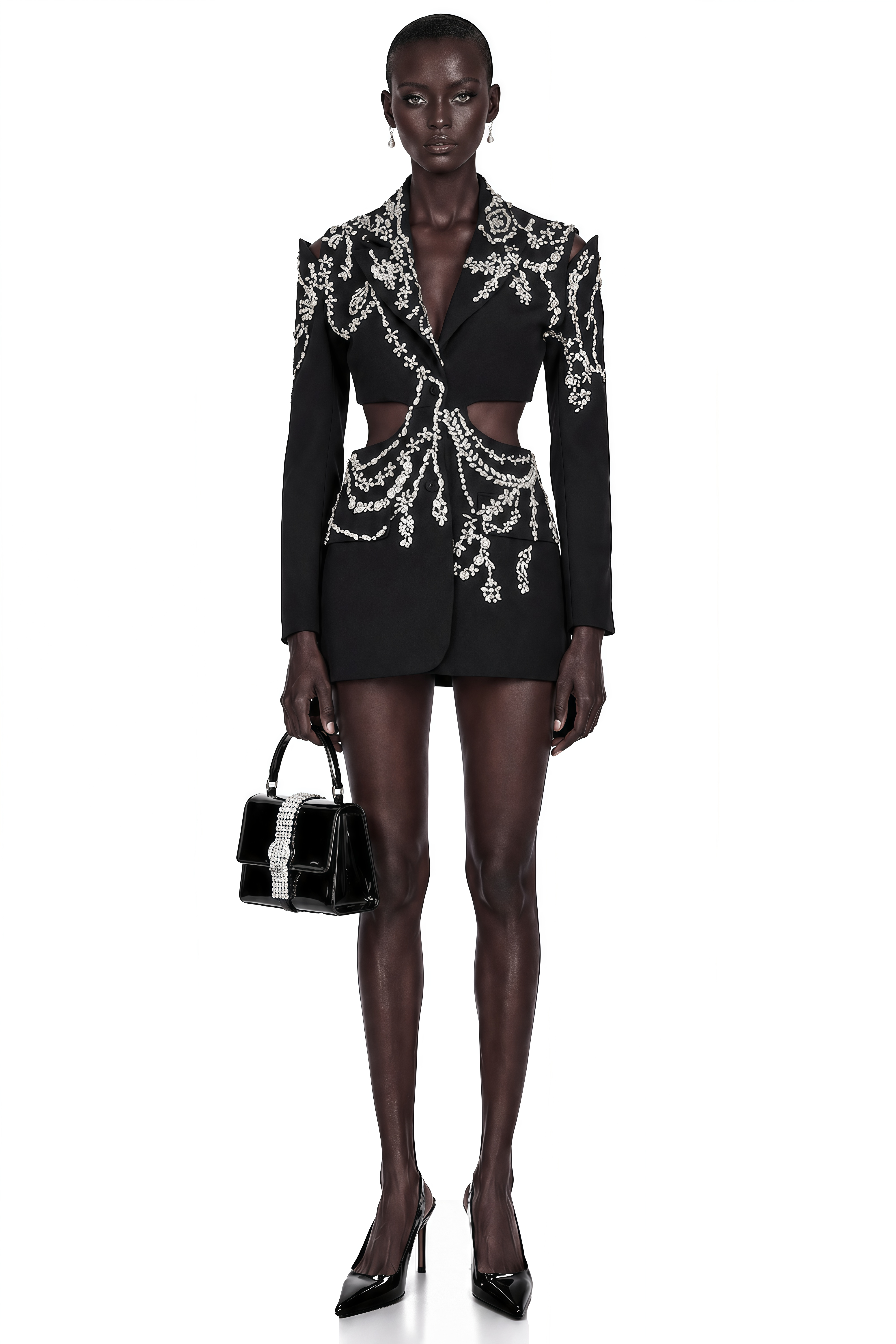 Audrey Black Crystal-Embellished Cut-Out Jacket