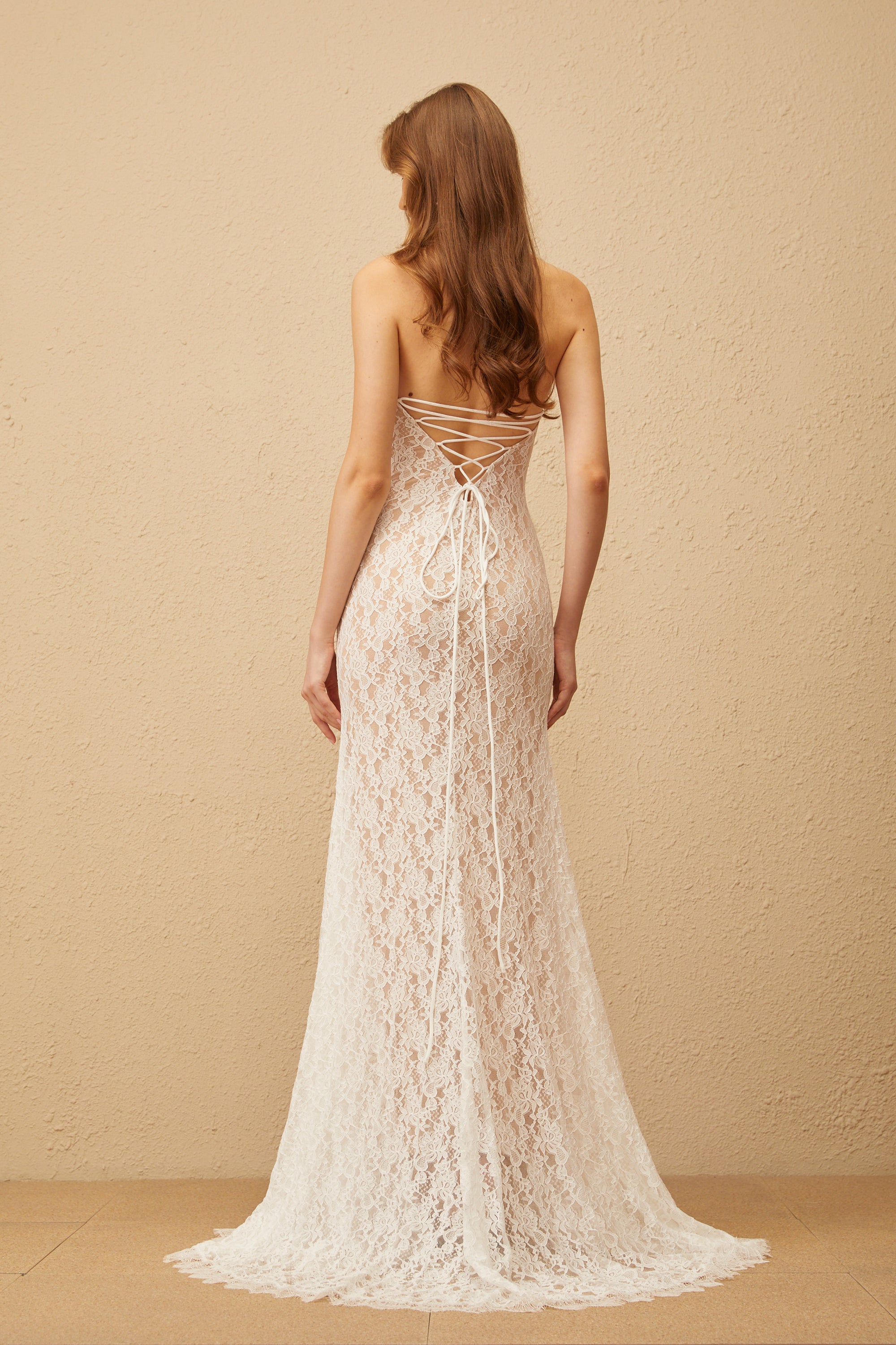 Gaëlle White Train Design Lace Maxi Dress (Final Sale)
