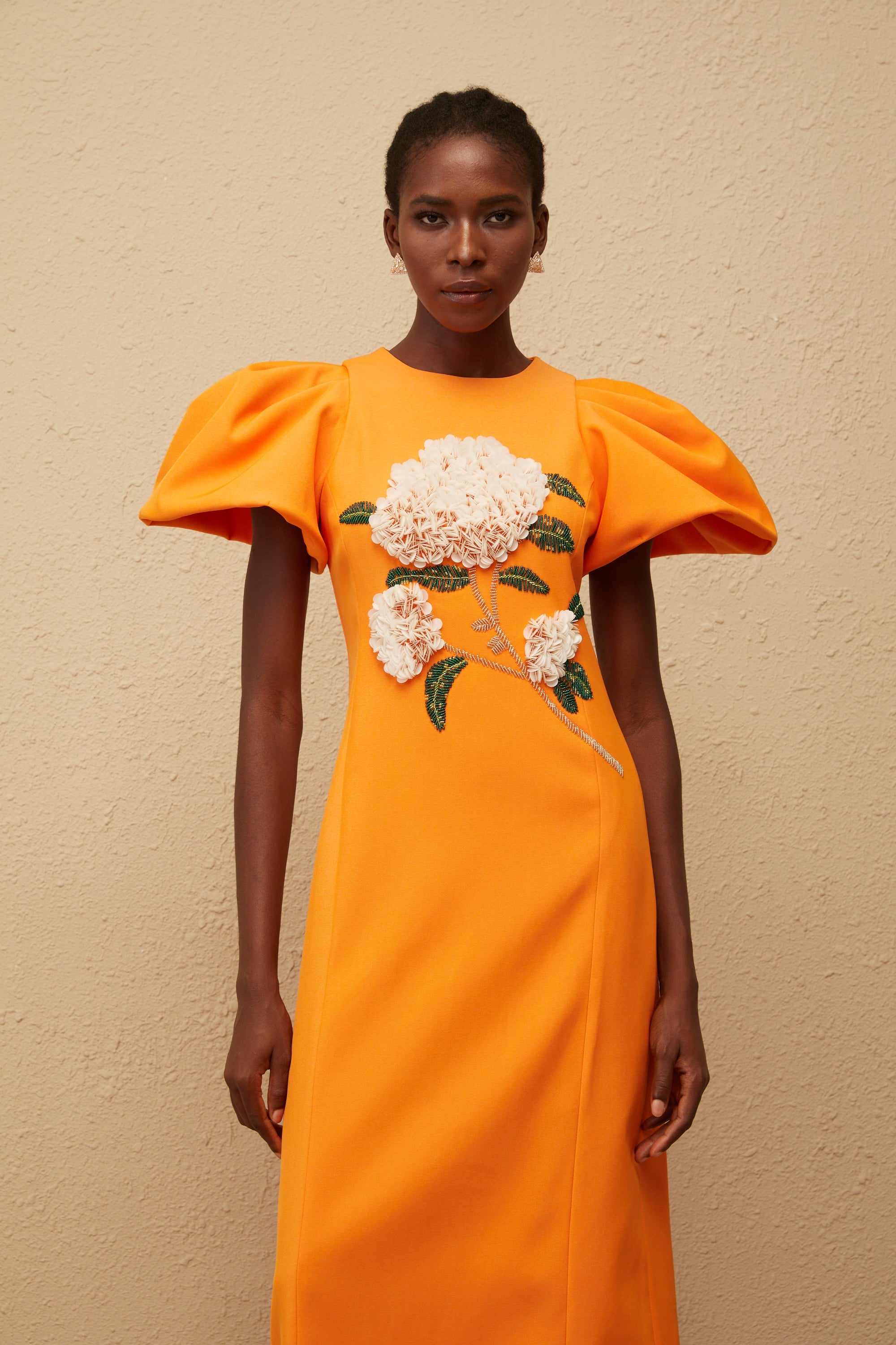 Yrjö Orange Floral Embroidered Midi Dress (Final Sale)