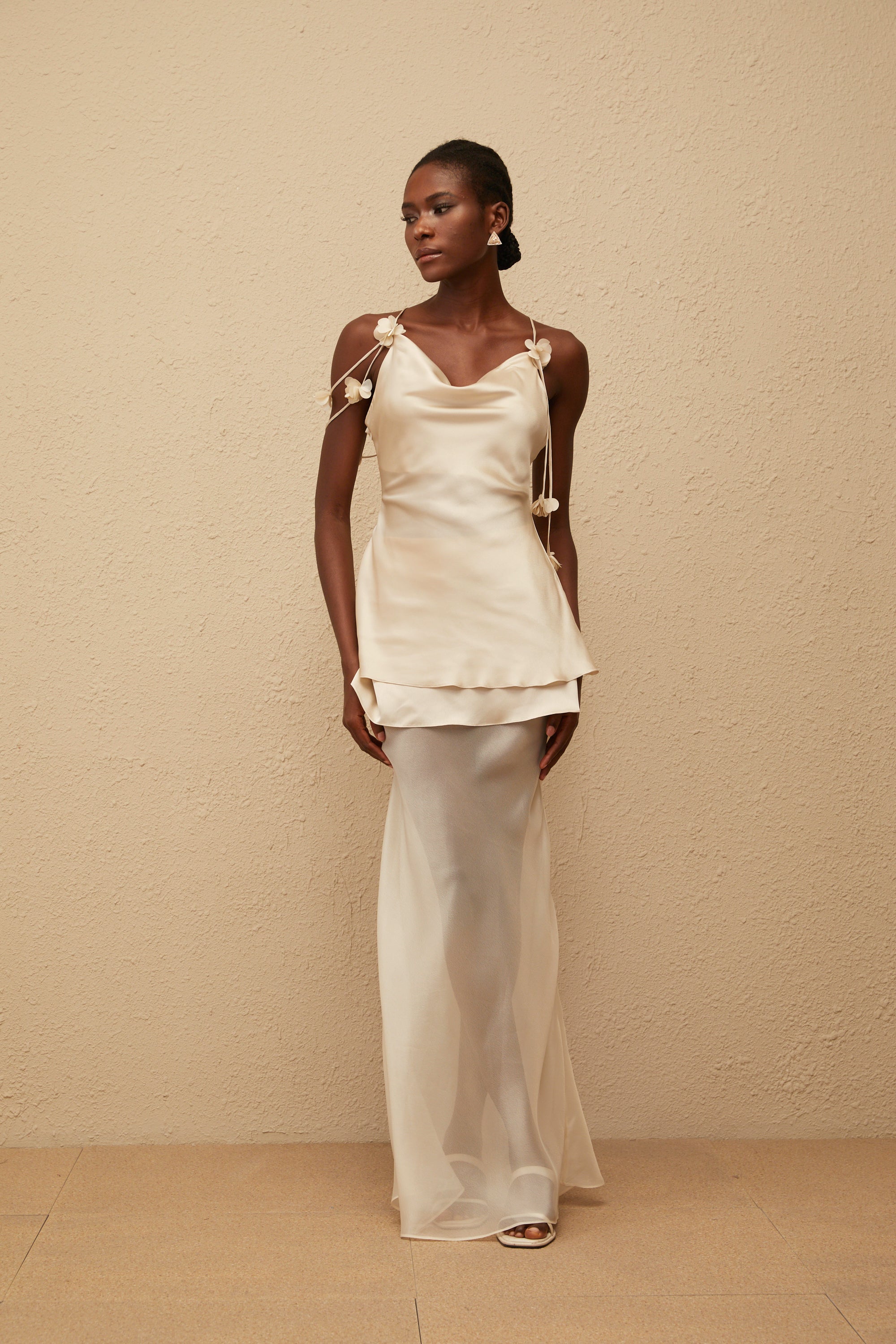 Aikaterini Neutral 3D Petal Satin Matching Set (Final Sale)