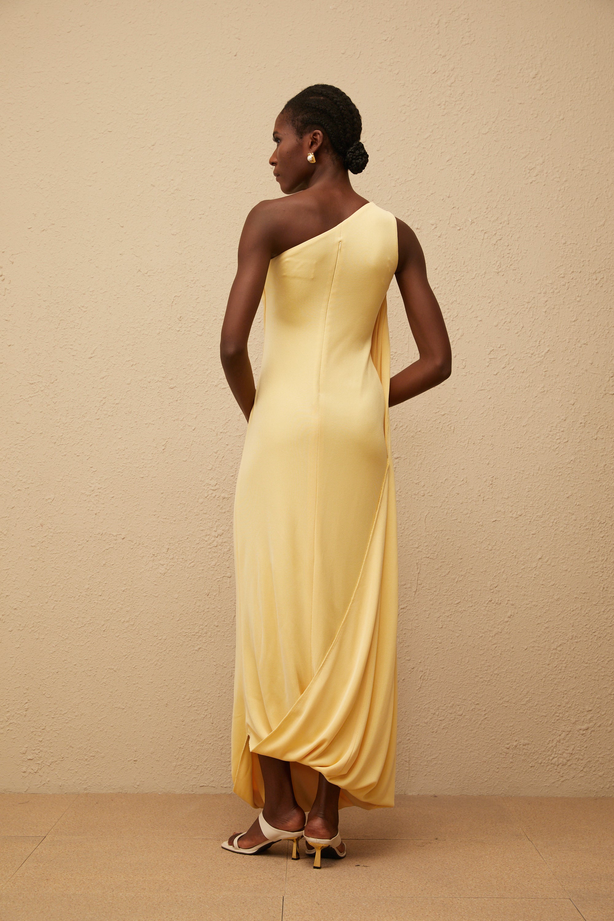 Garance Yellow Draped Asymmetrical Maxi Dress (Final Sale)