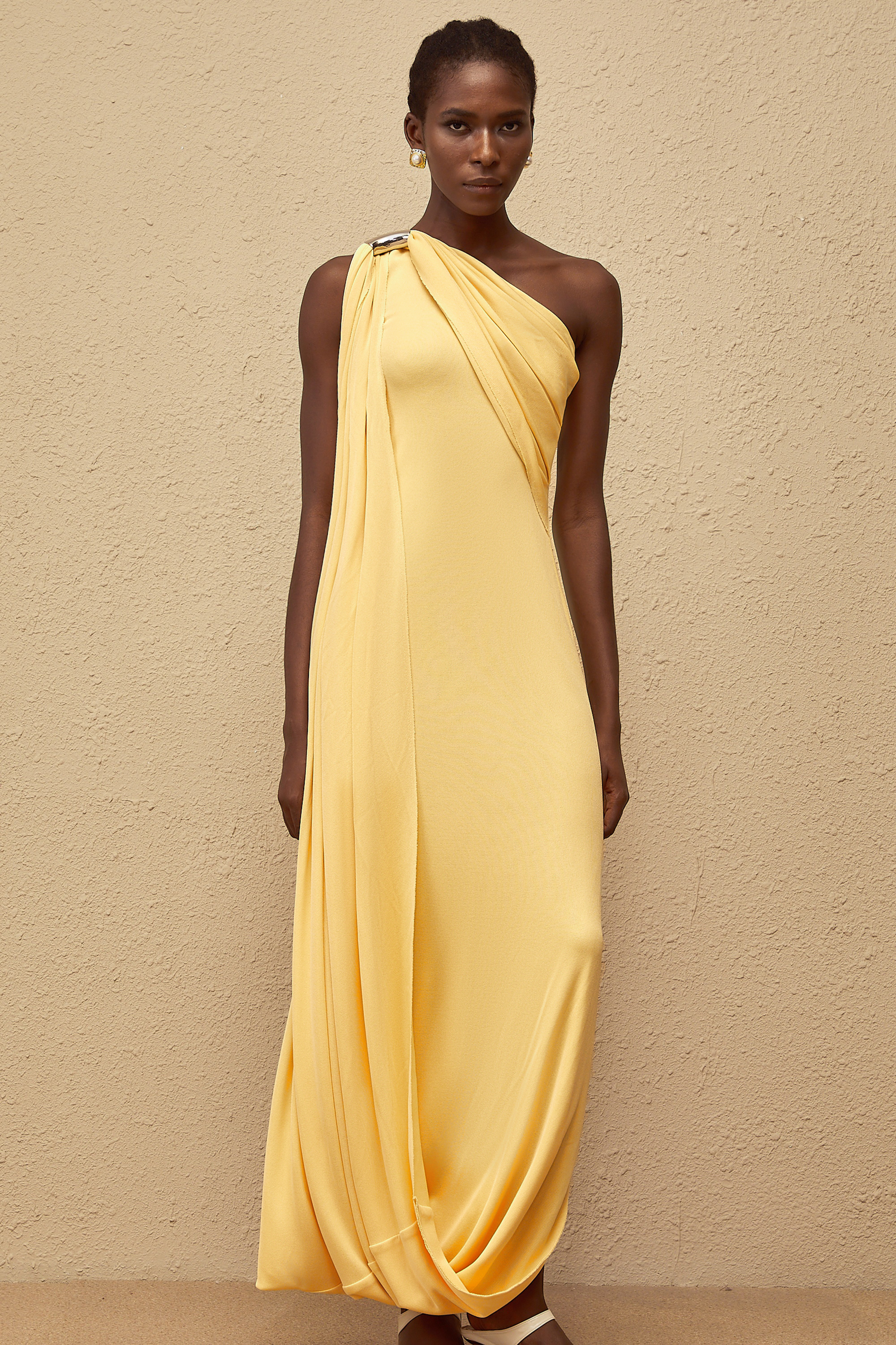 Garance Yellow Draped Asymmetrical Maxi Dress (Final Sale)