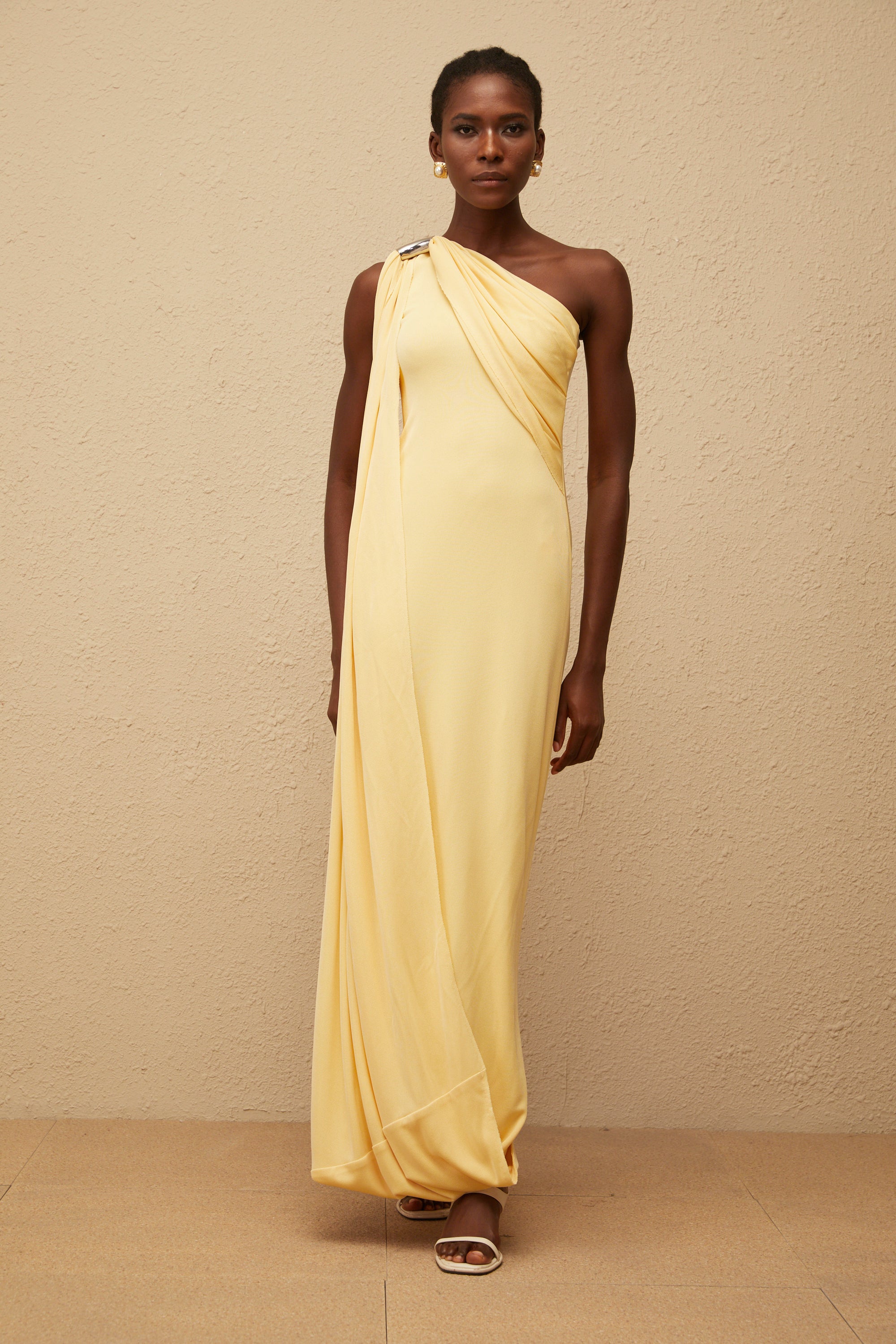 Garance Yellow Draped Asymmetrical Maxi Dress (Final Sale)