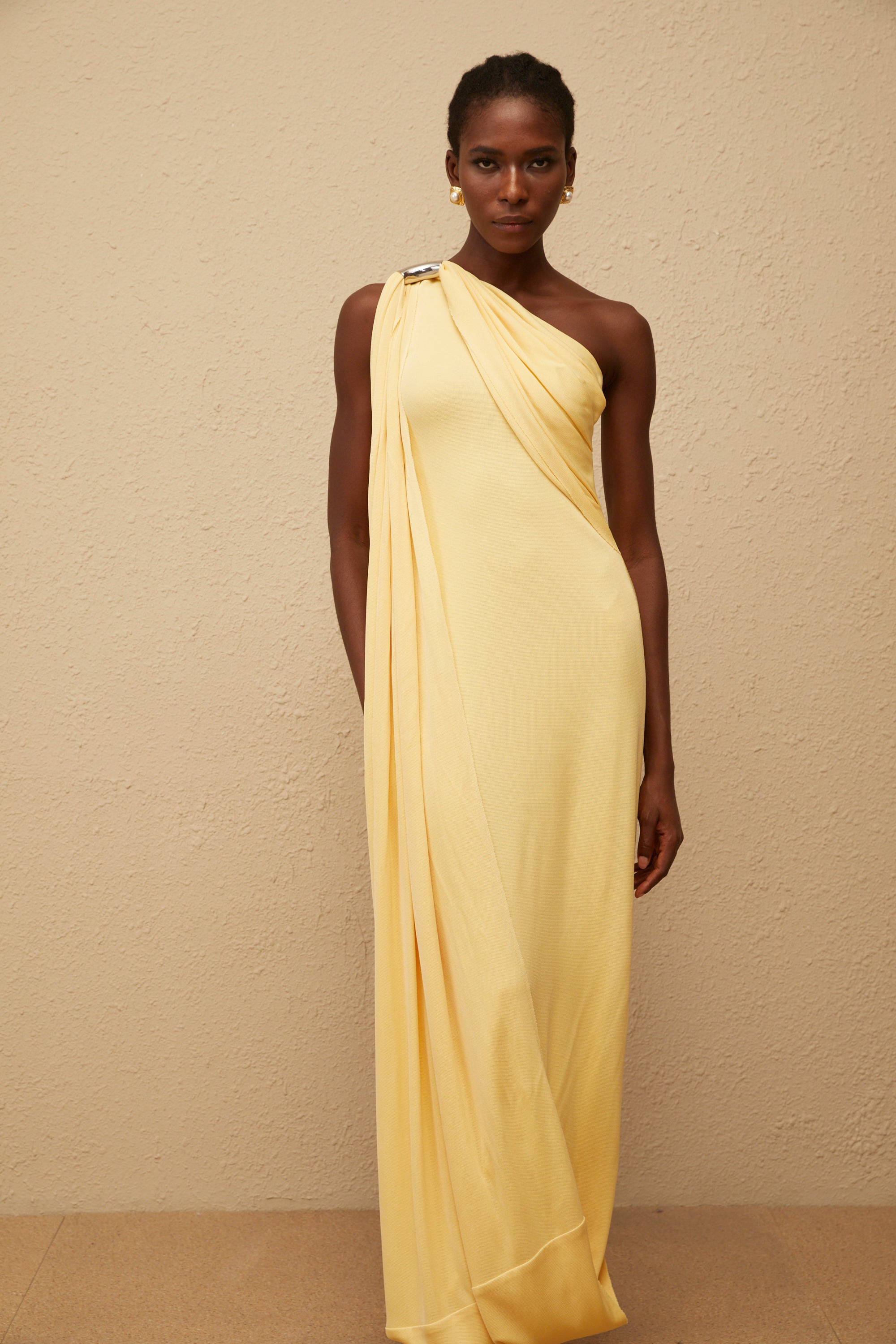 Garance Yellow Draped Asymmetrical Maxi Dress (Final Sale)