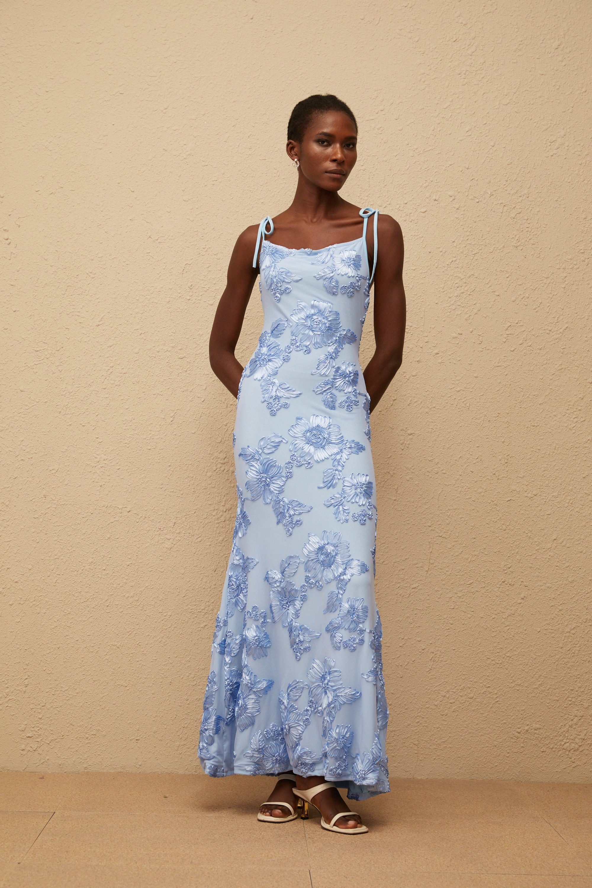 Énigme Blue Jacquard Floral Maxi Dress (Final Sale-US Only)