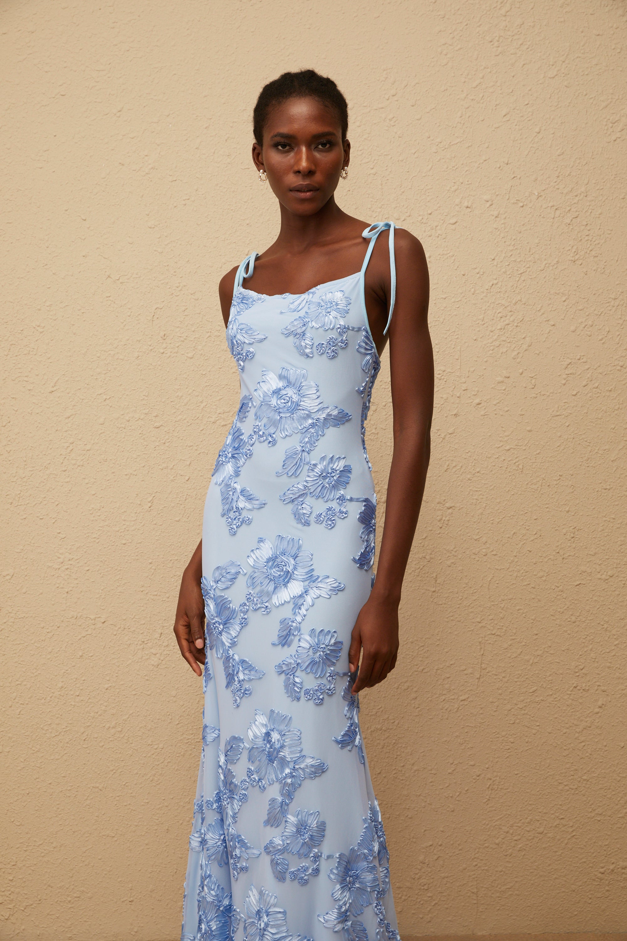 Énigme Blue Jacquard Floral Maxi Dress (Final Sale-US Only)