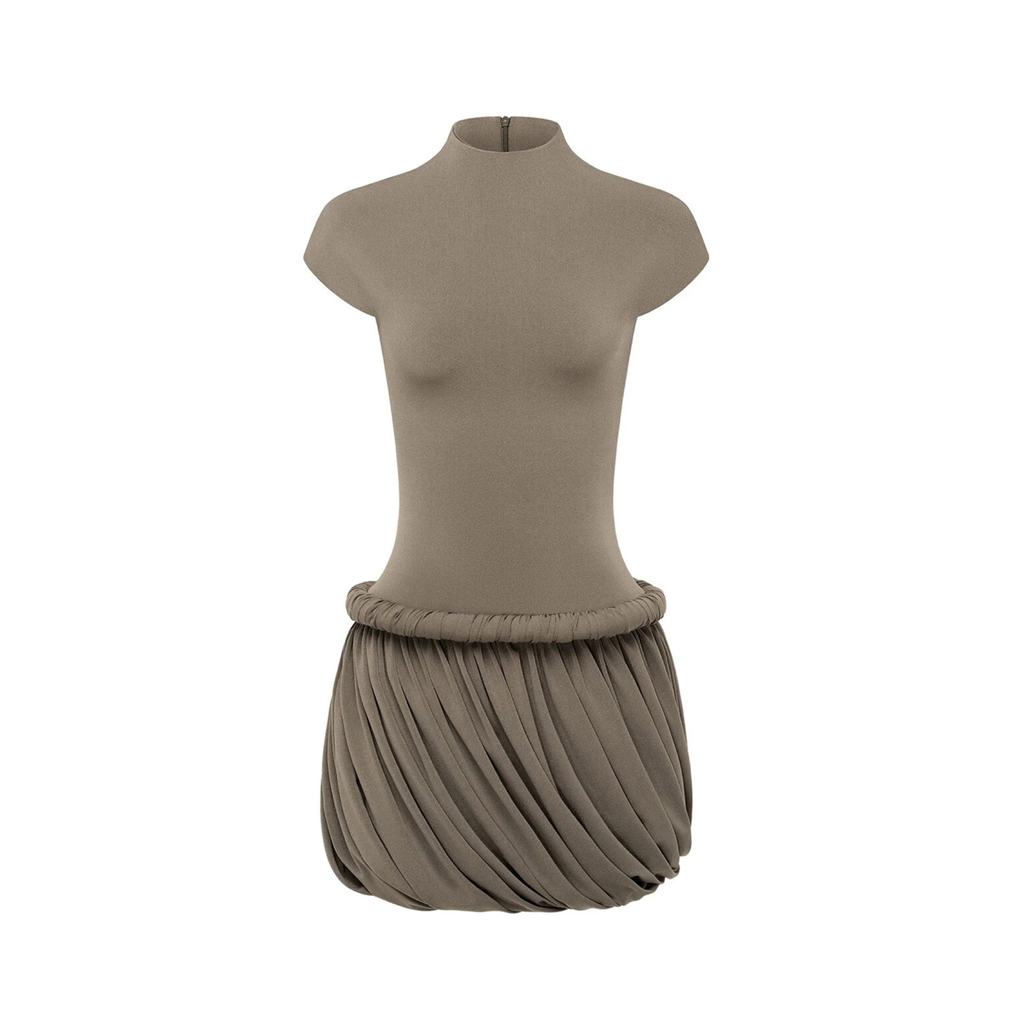 Fleur Grey Ruched Bubble Hem Mini Dress
