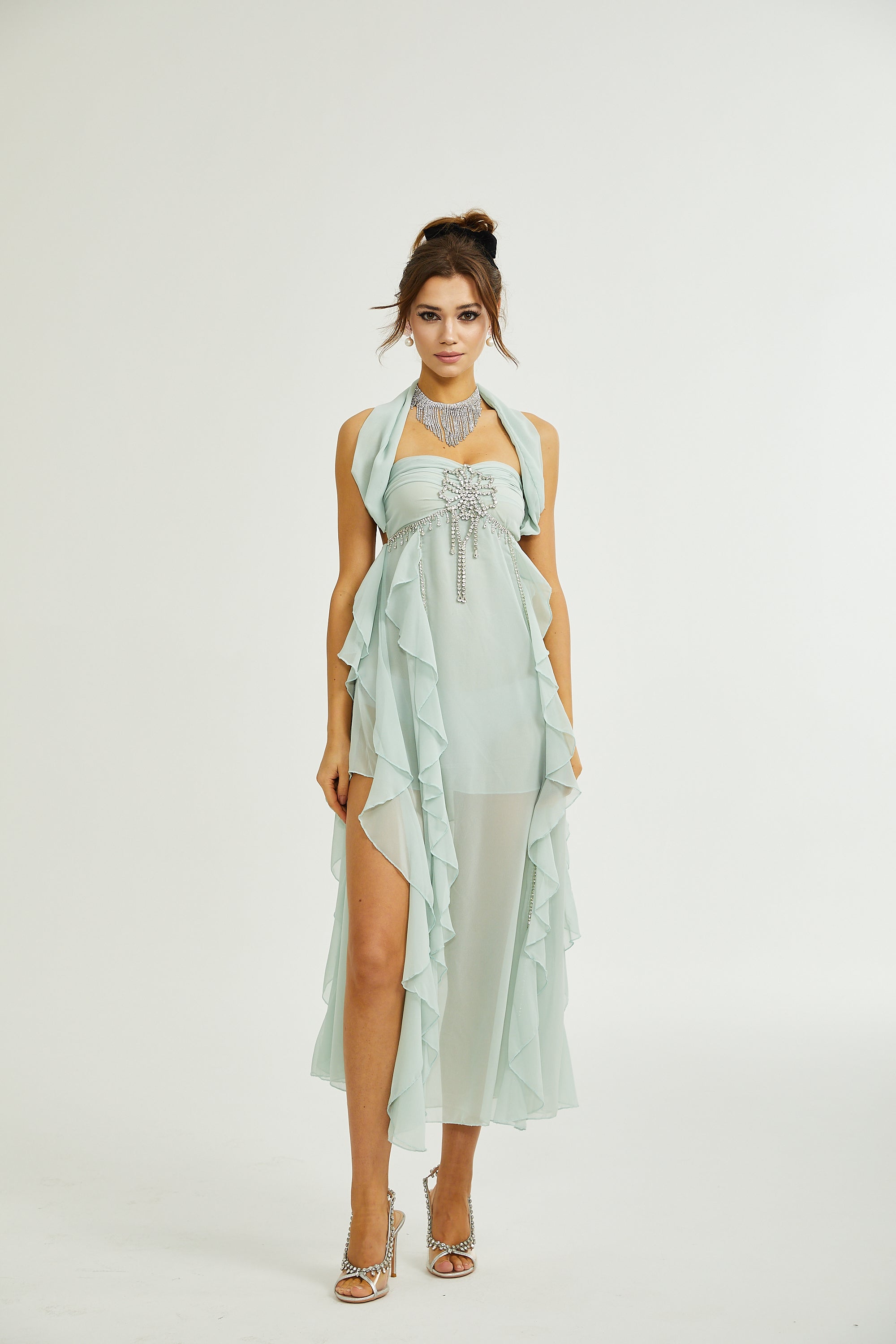 Salilah embellished ruffled midi dress（Final Sale）