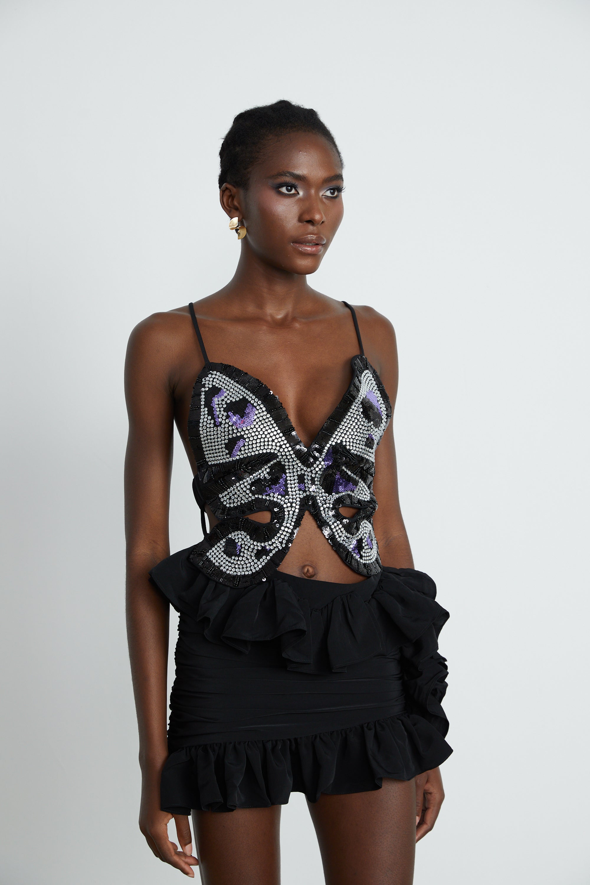 Pauline black asymmetrical ruffled skirt (Final Sale)