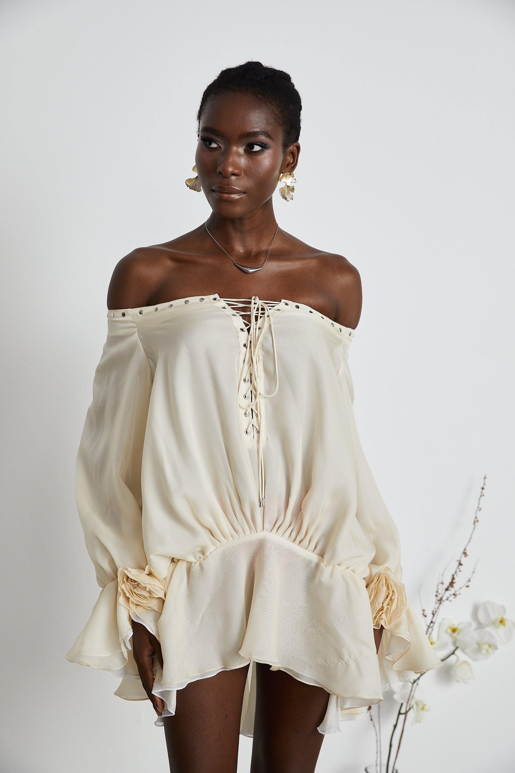 Lisette off-shoulder chiffon mini dress (Final Sale)