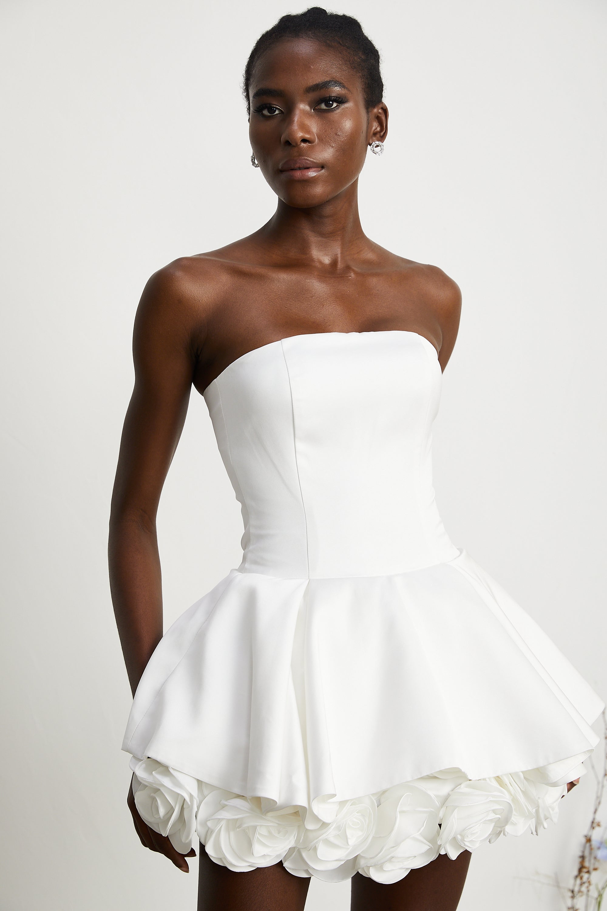 Lucie white petal-layered strapless corset mini dress (Final Sale)