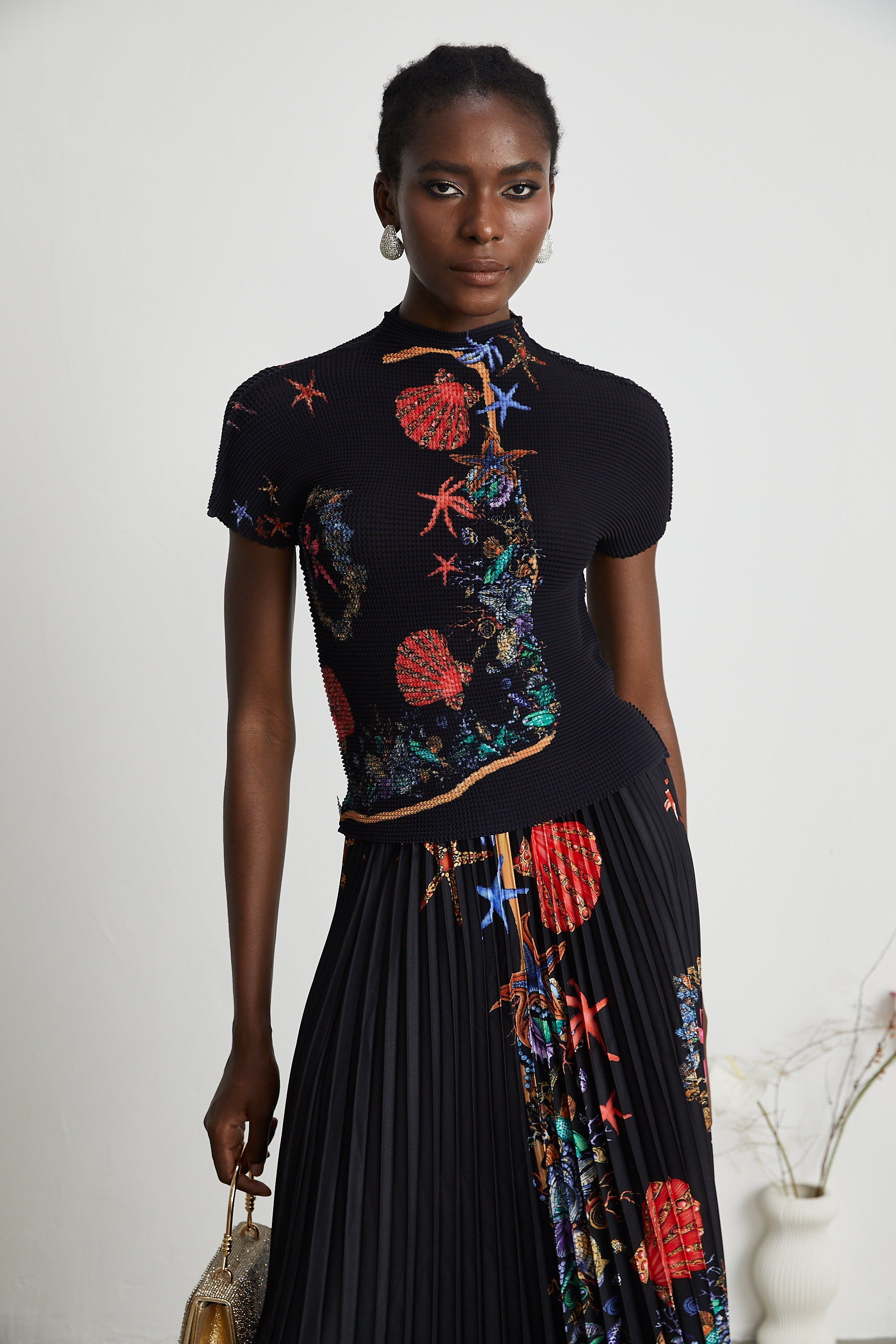 Josiane pattern-print knitted top & skirt matching set