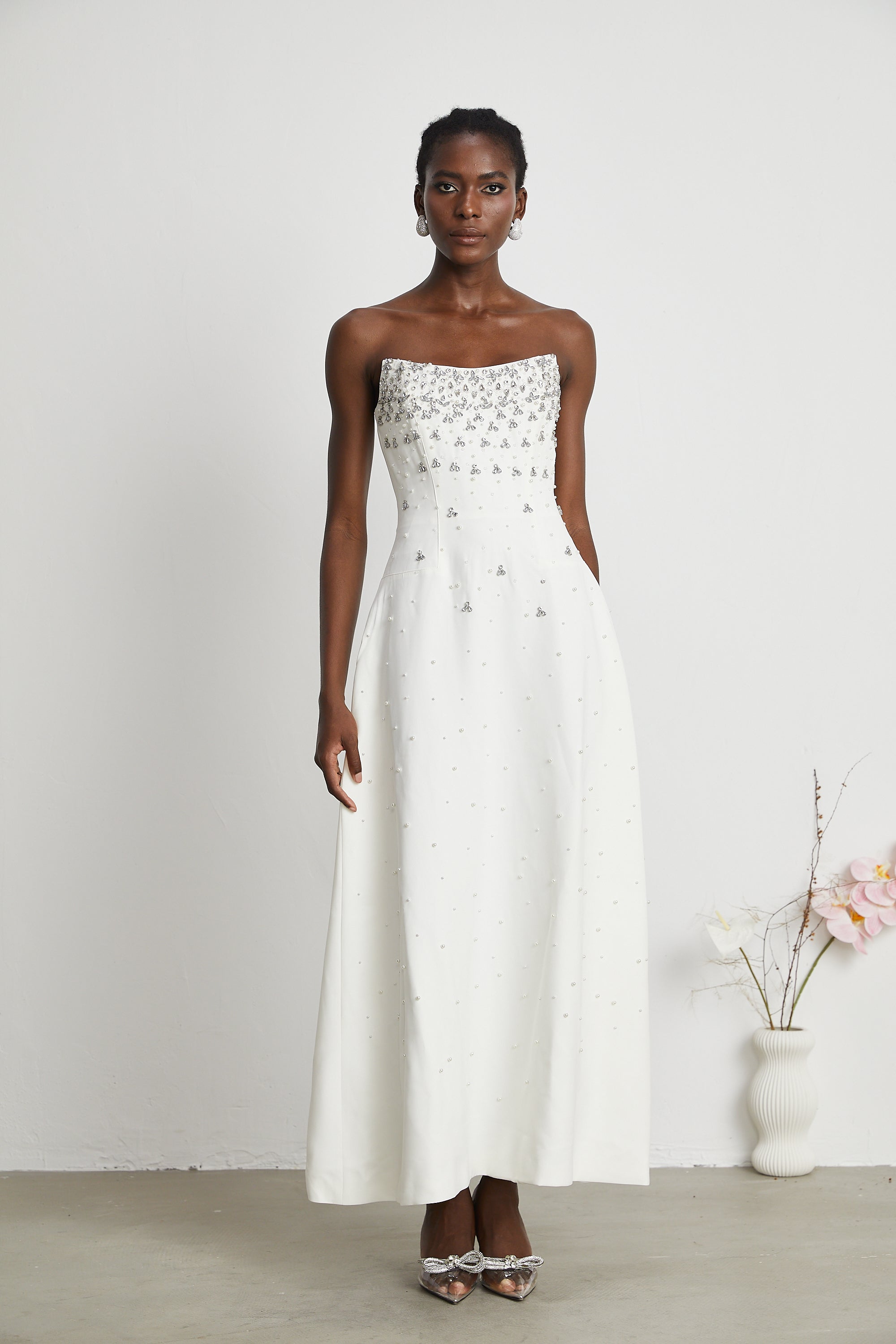 Melisande White Embellished Maxi Dress