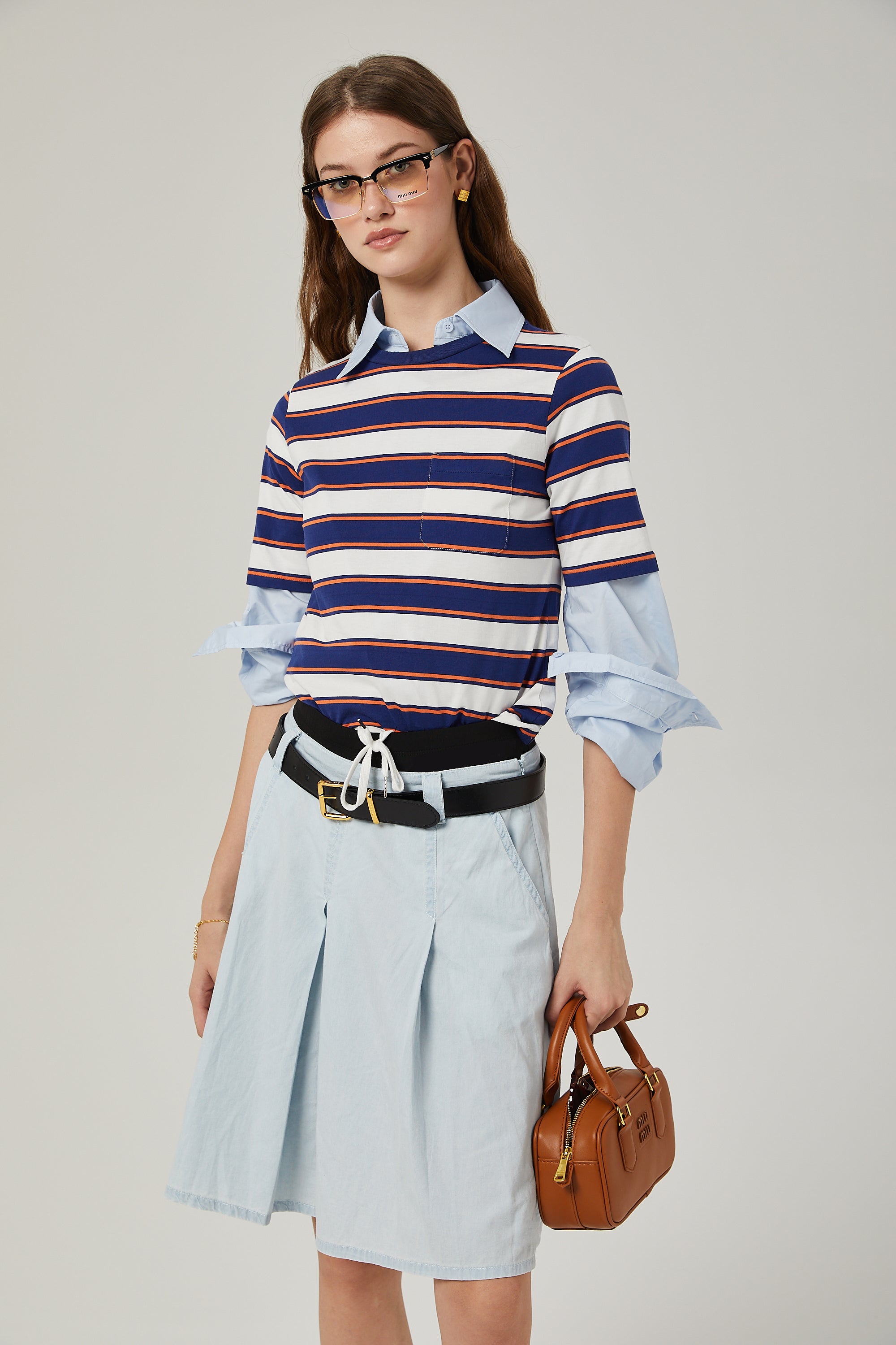 Marina pleated chambray skirt (Final Sale-US Only)