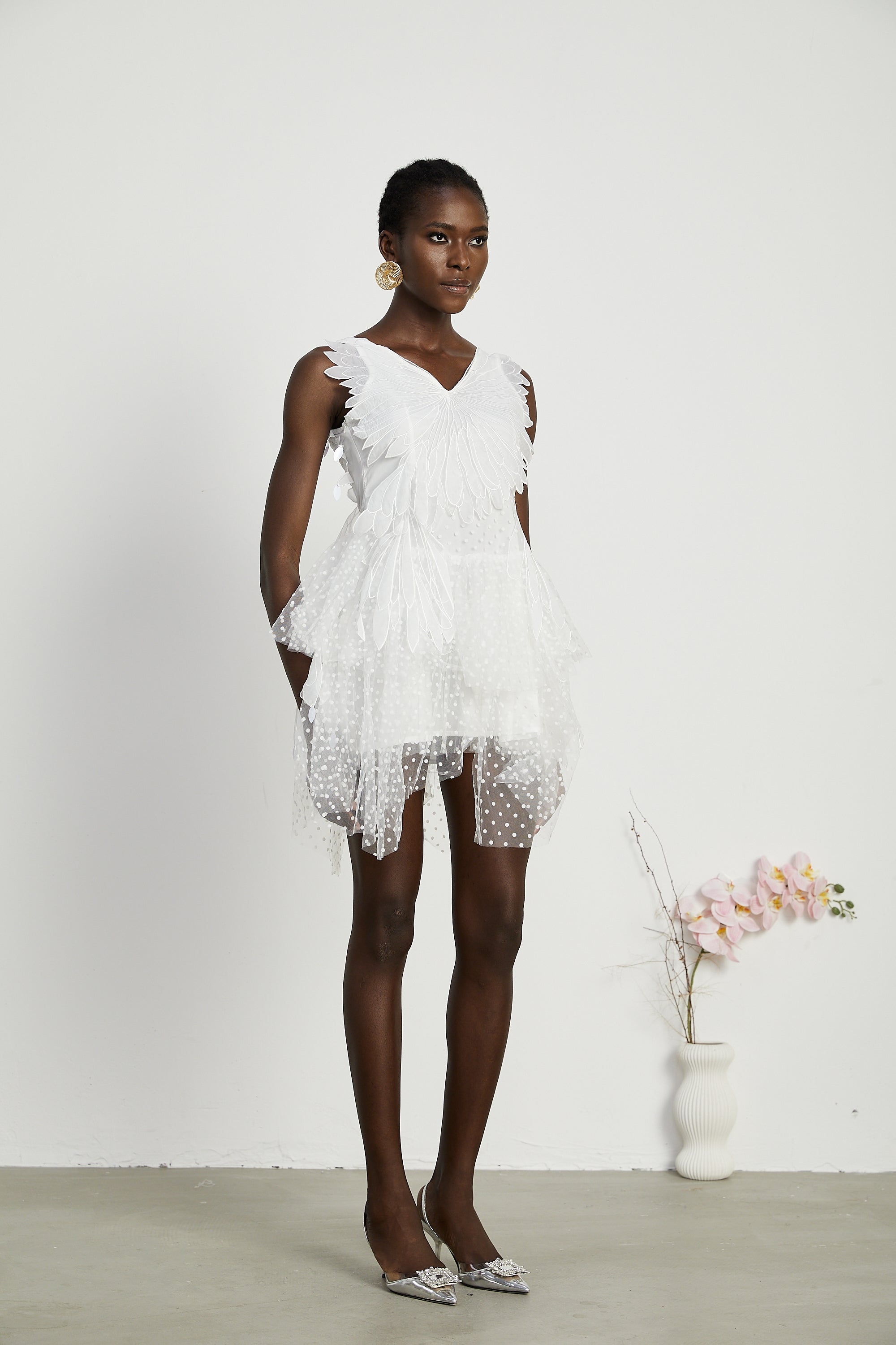 Françoise feather-embellished pleated mini dress (Final Sale)