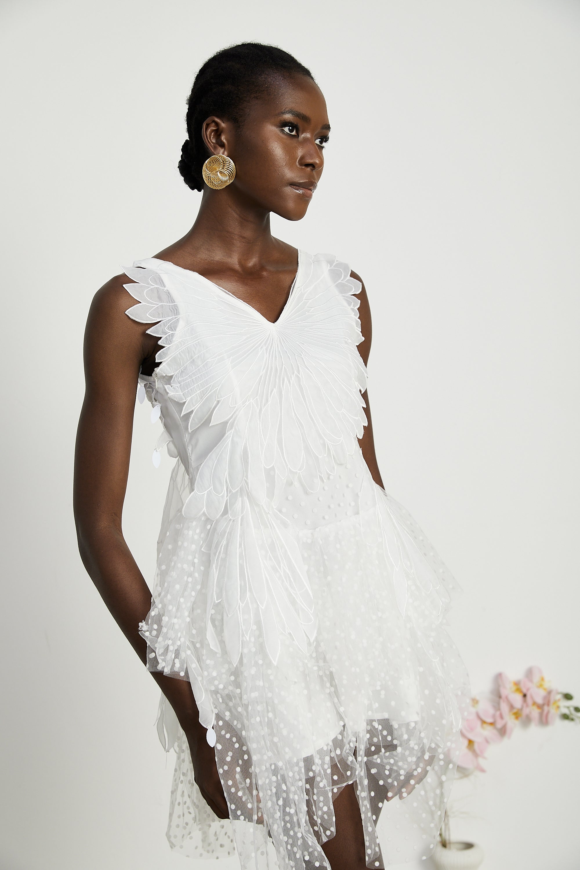 Françoise feather-embellished pleated mini dress (Final Sale)