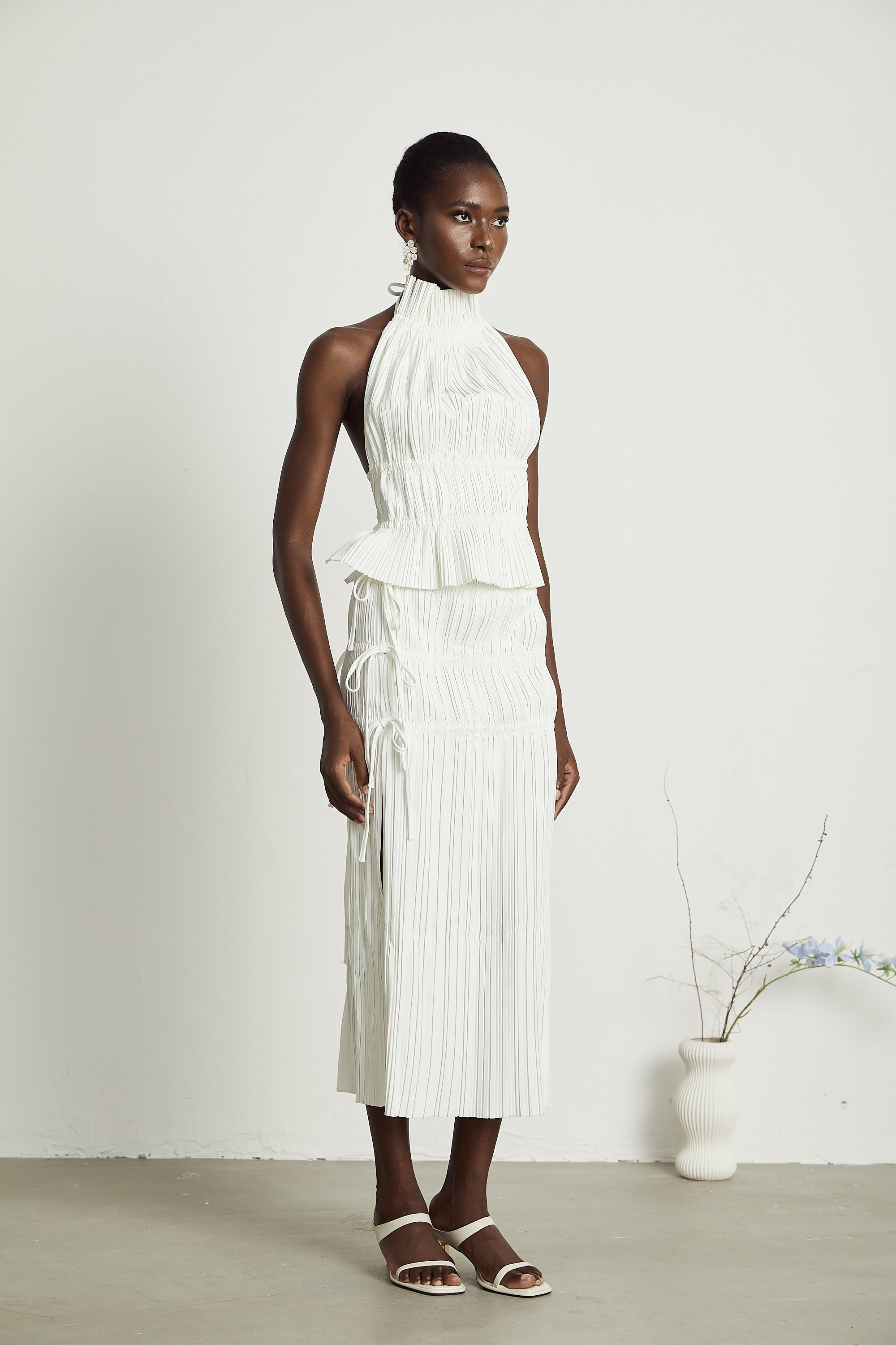 Milisent open-back pleated top & skirt matching set (Final Sale-US Only)