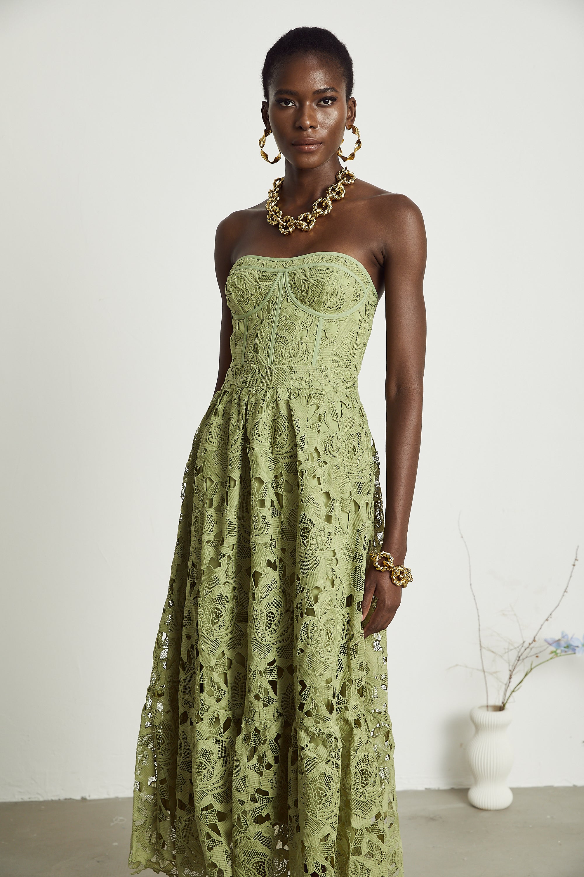 Lace Cut Out Midi Dress