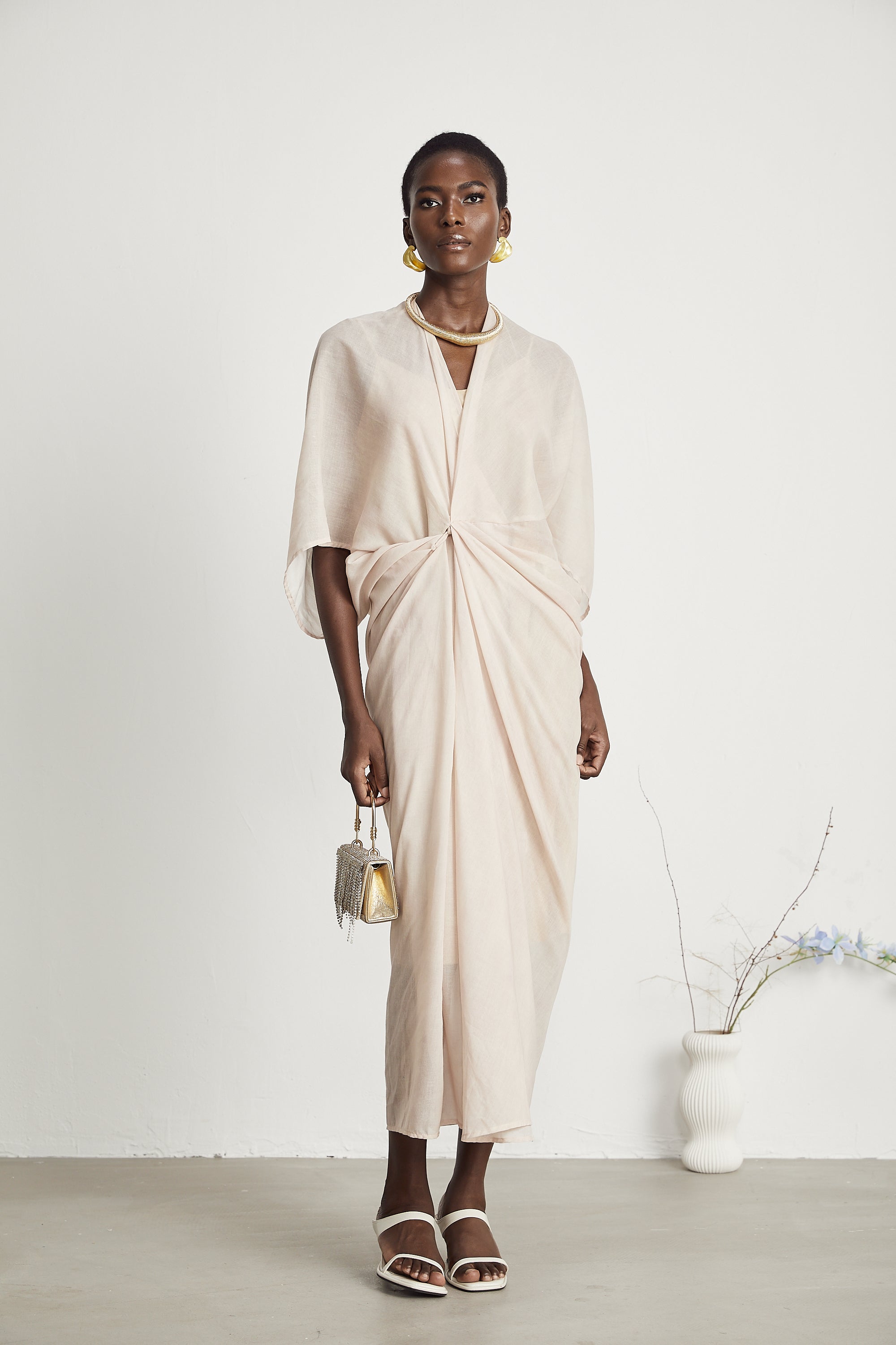 Solène semi-sheer V-neck midi dress (Final Sale-US Only)