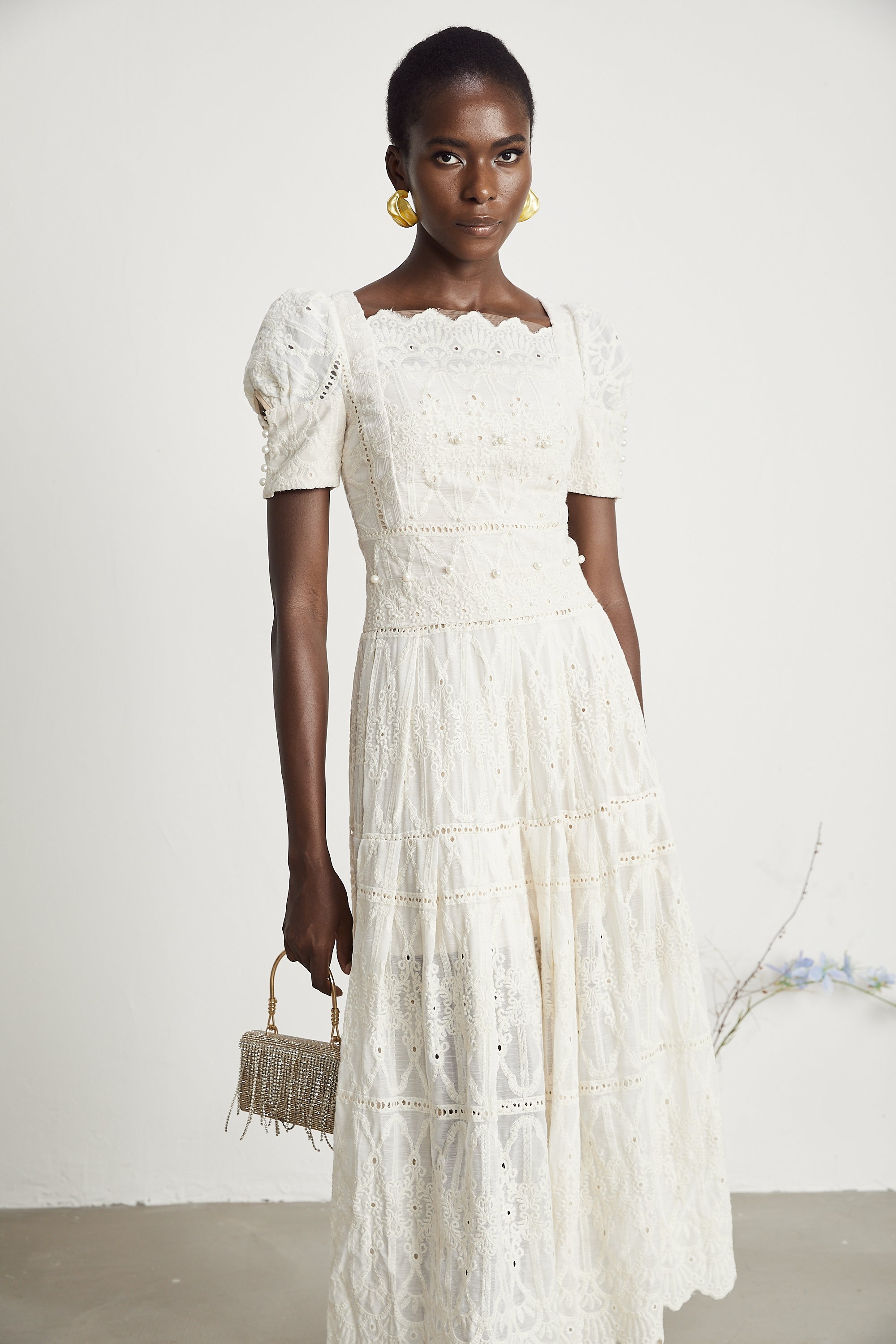 Anaïs faux-pearl embellished cut-out midi dress（Final Sale）