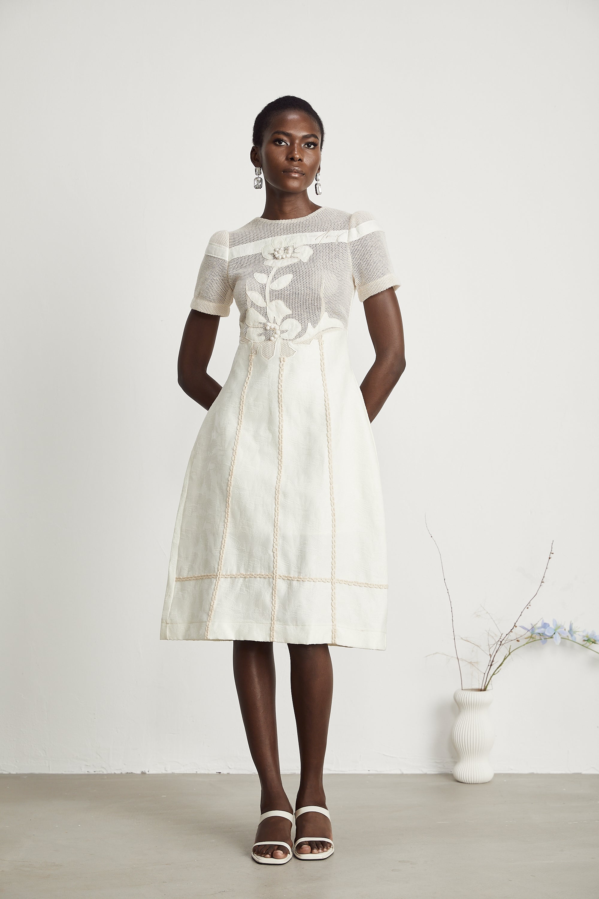 Diane floral embroidered openwork midi dress (Final Sale)