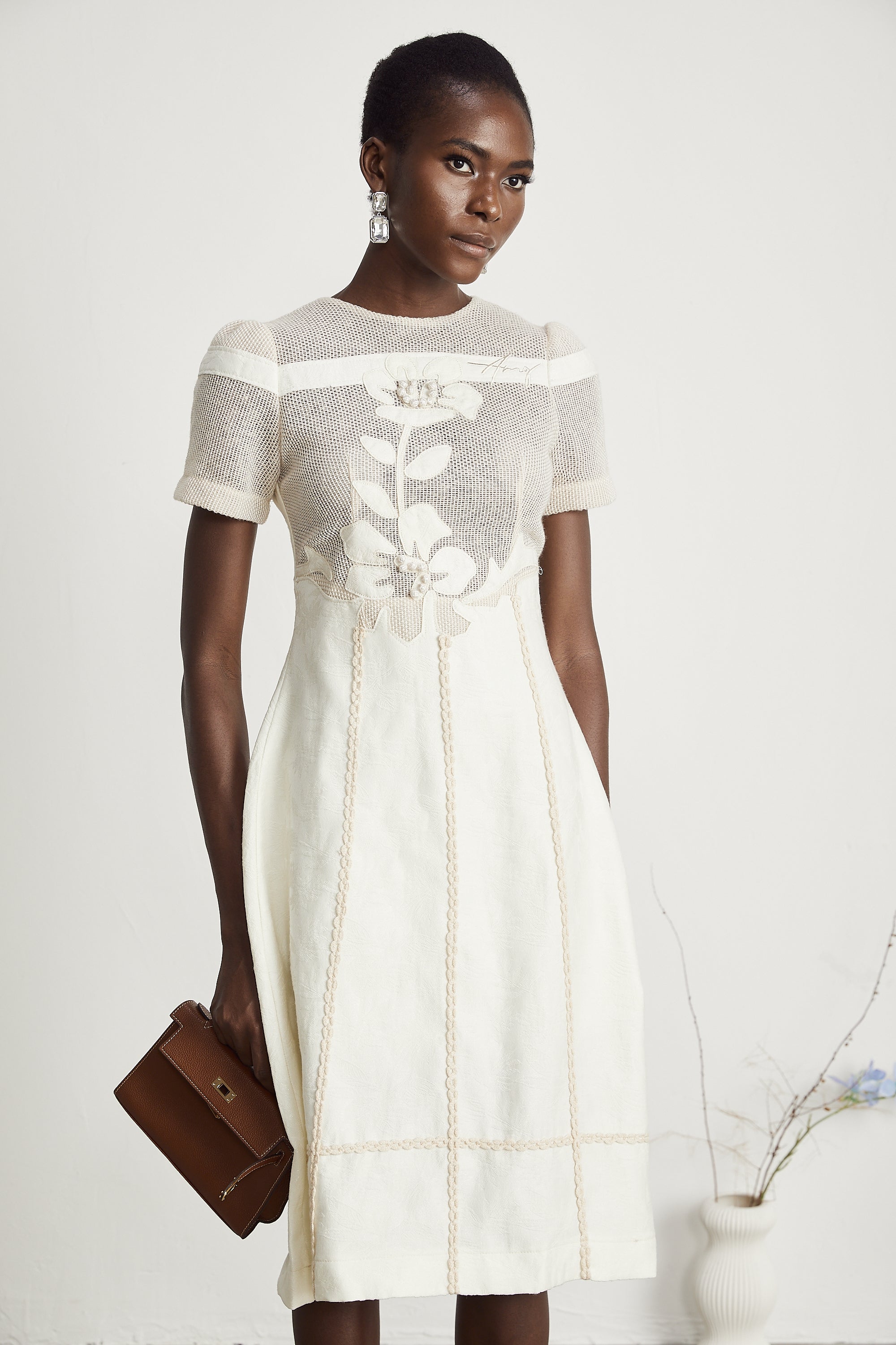 Diane floral embroidered openwork midi dress (Final Sale)