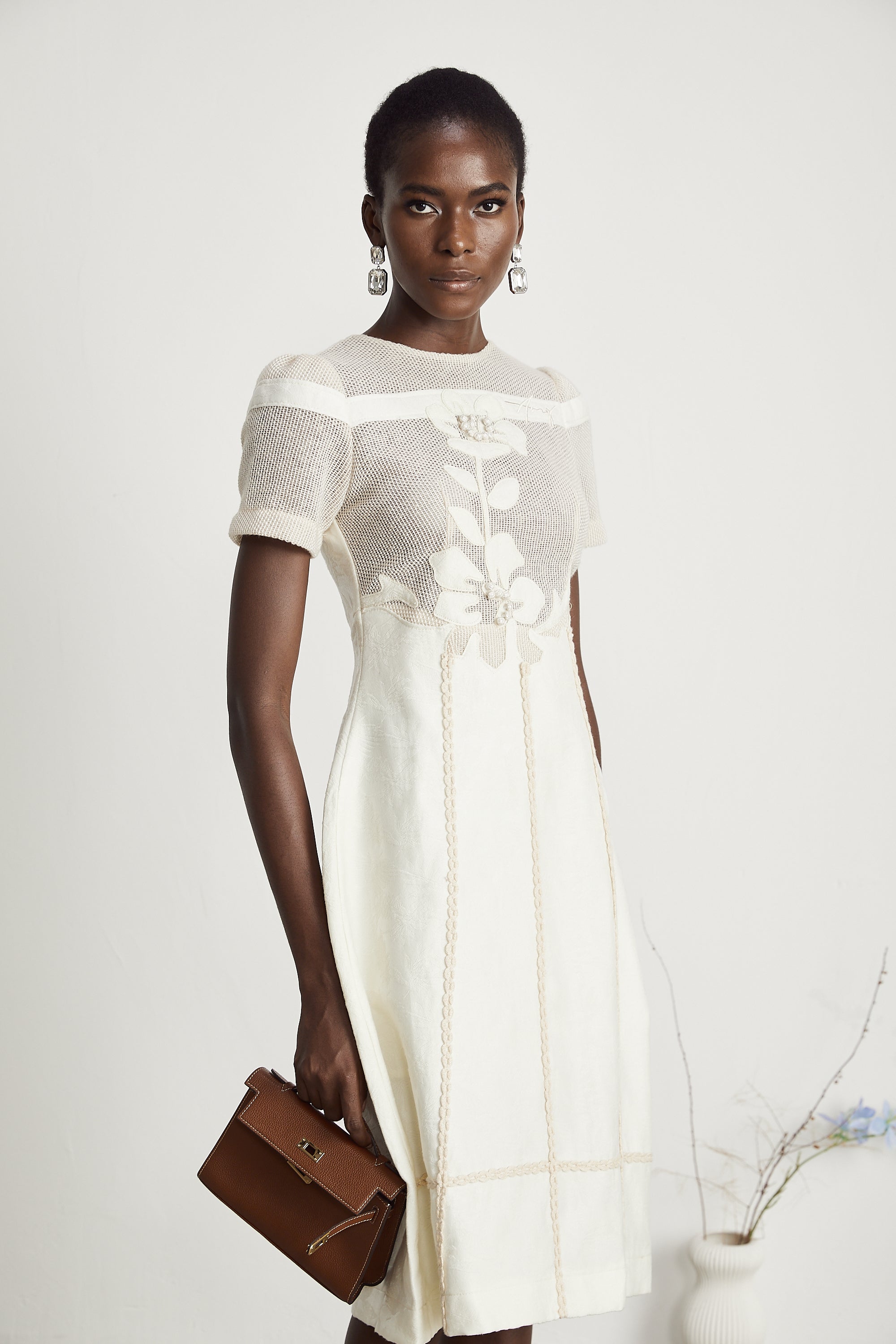 Diane floral embroidered openwork midi dress (Final Sale)