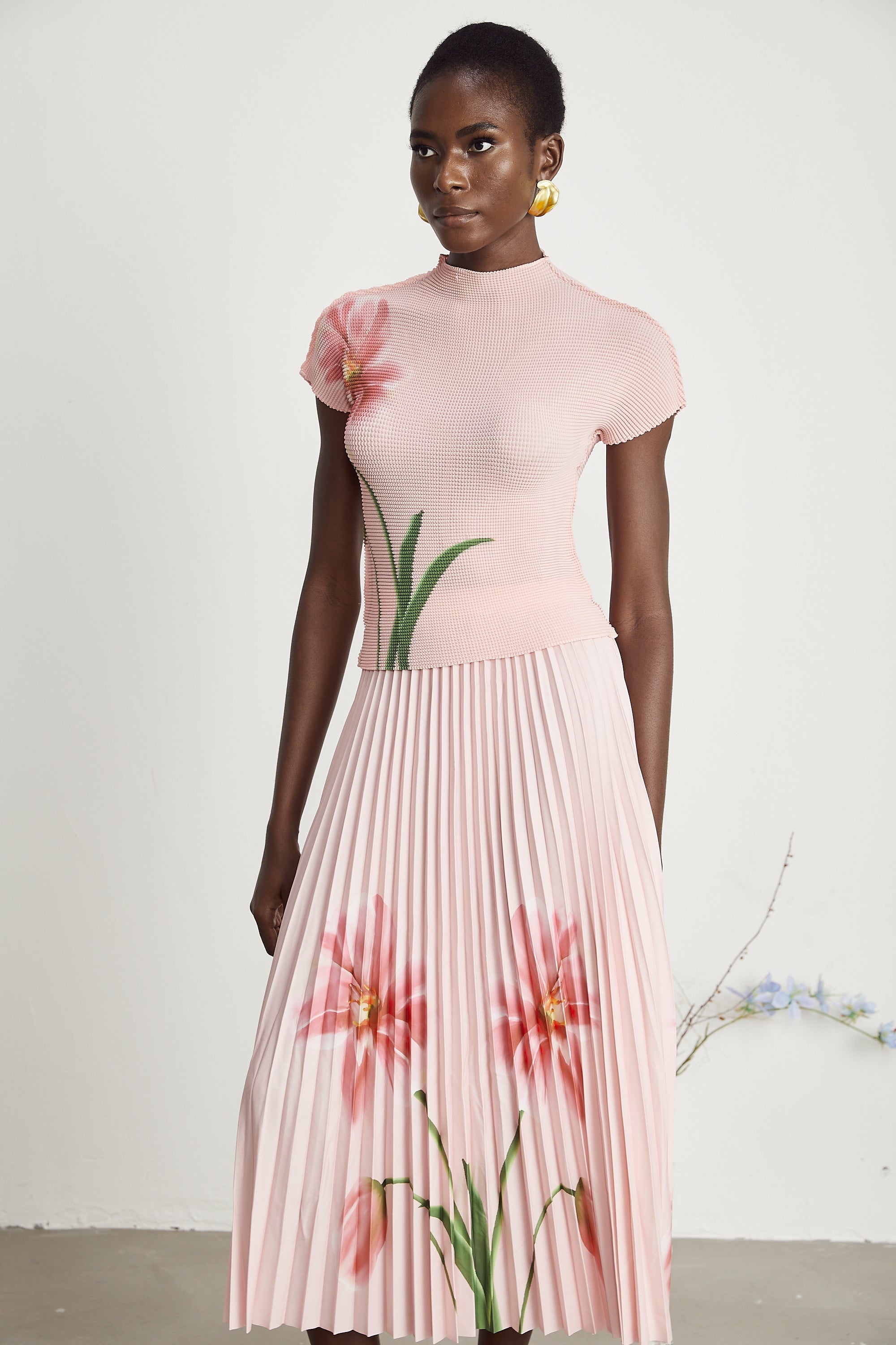 Justine floral-print stretch top & skirt matching set (Final Sale)