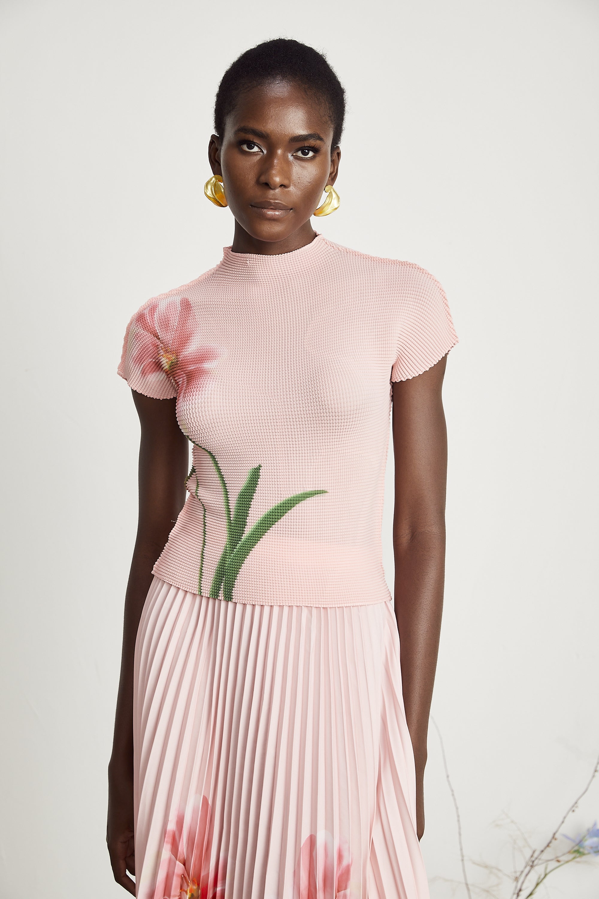 Justine floral-print stretch top & skirt matching set (Final Sale)