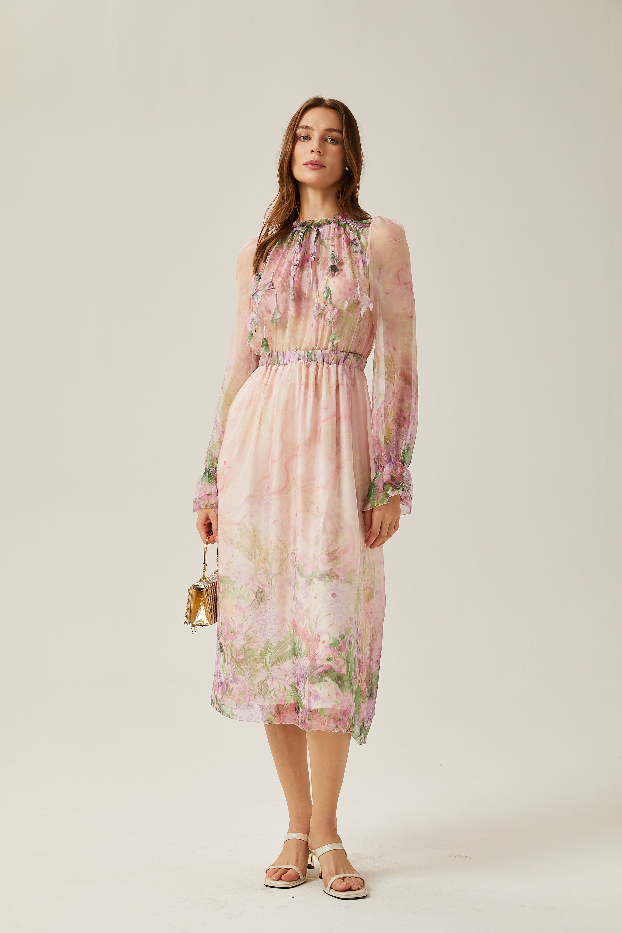 Justine floral-print cinched-waist midi dress (Final Sale)