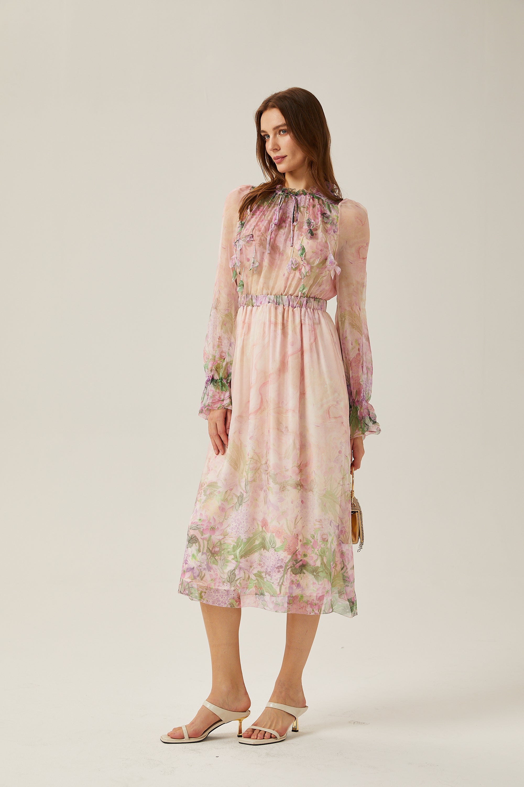 Justine floral-print cinched-waist midi dress (Final Sale)