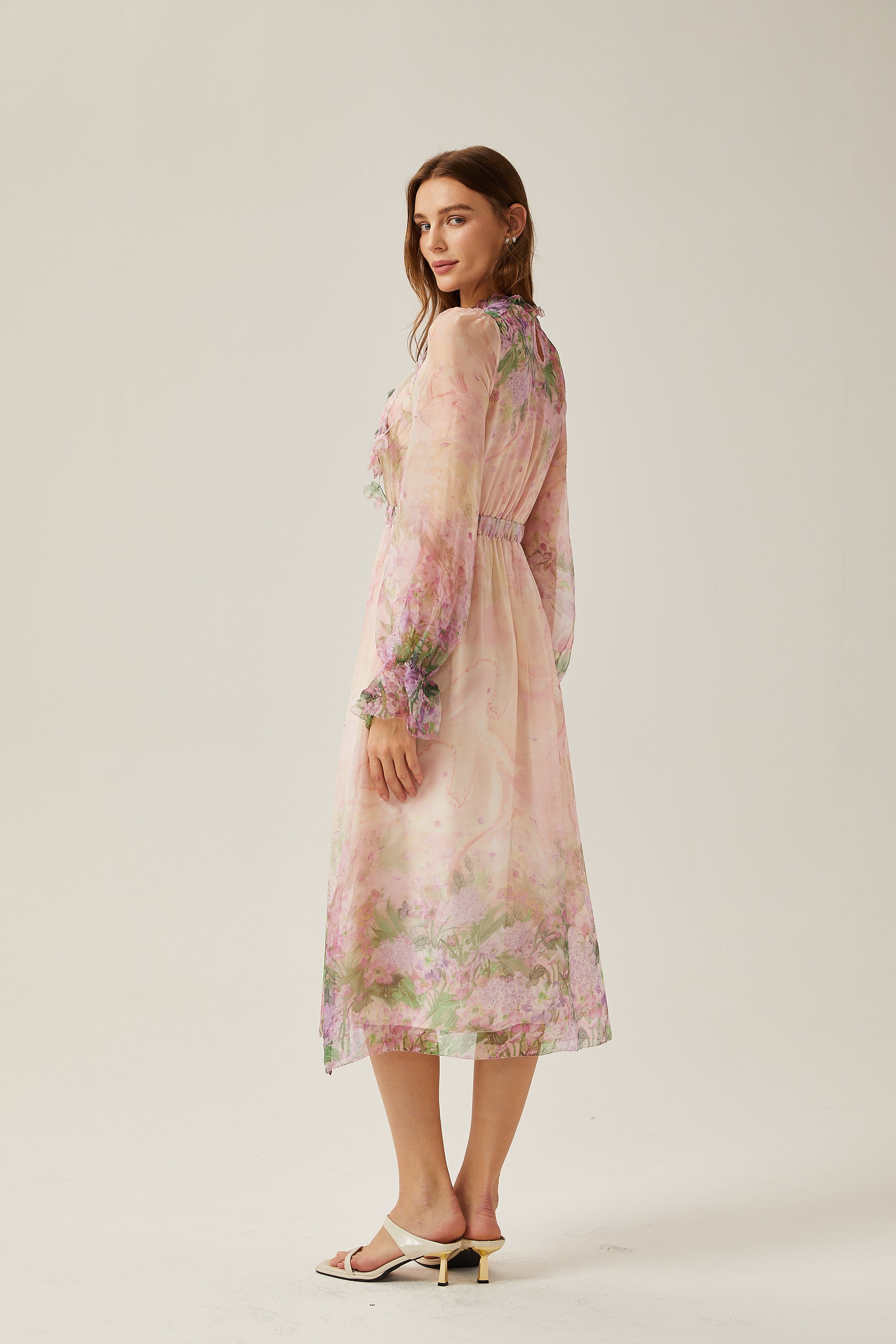 Justine floral-print cinched-waist midi dress (Final Sale)