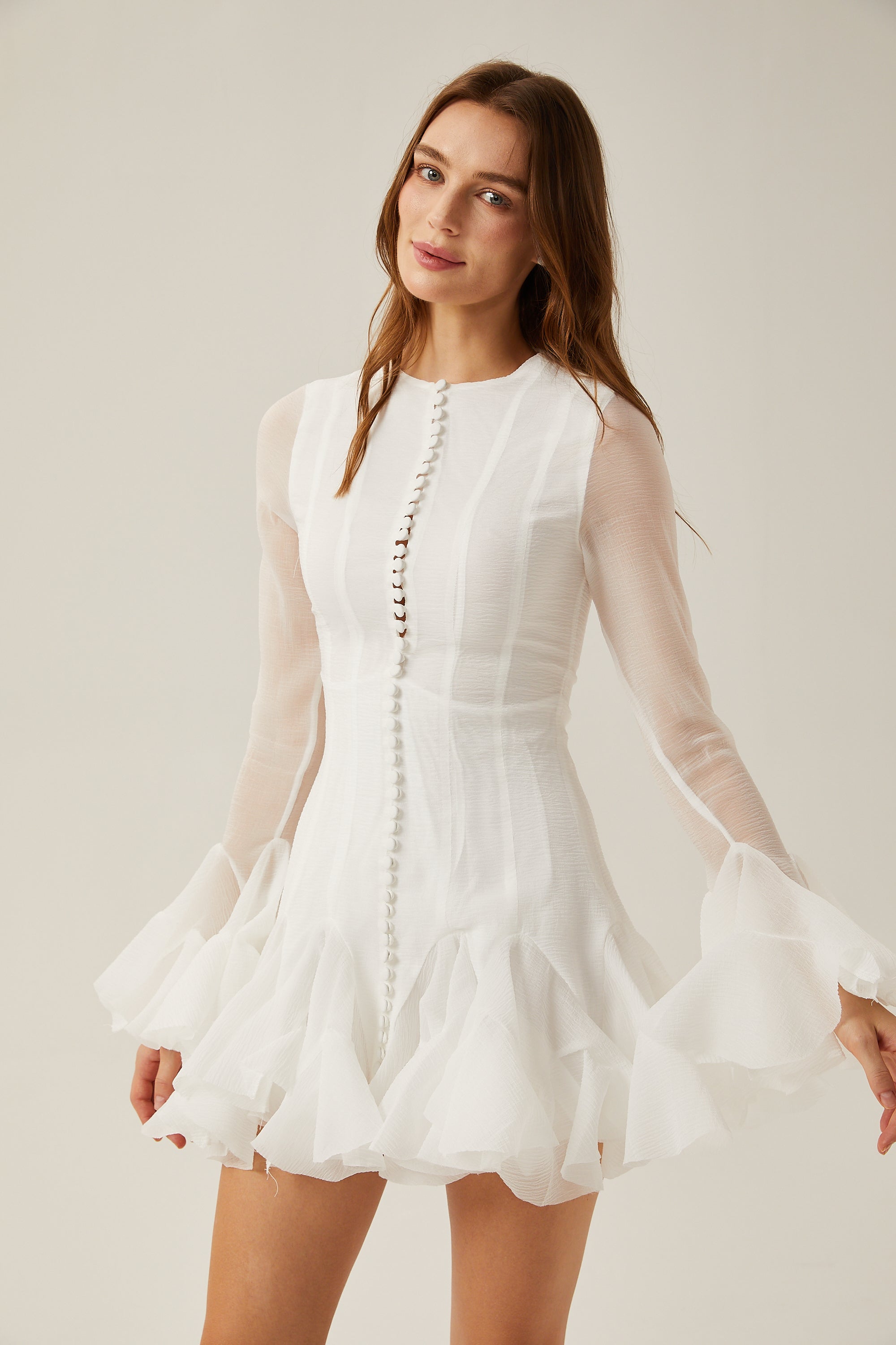 Anaïs semi-sheer flared mini dress (Final Sale)