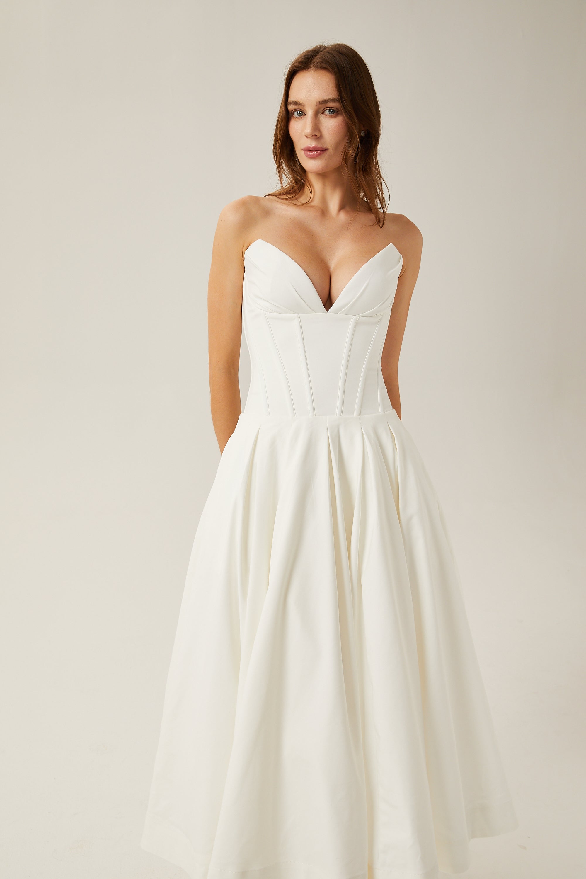 Katherine off-shoulder corset midi dress in White (Final Sale-US Only)