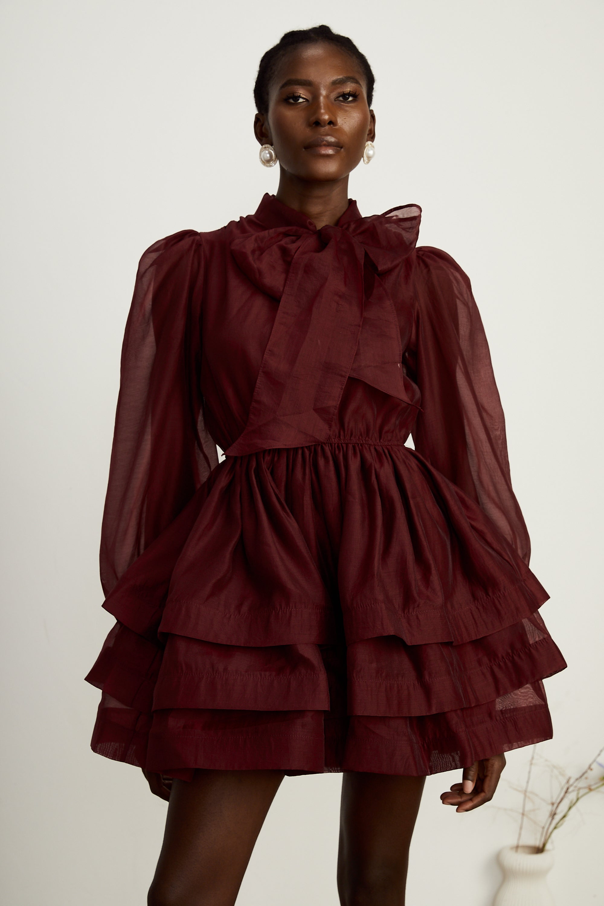 Élodie tiered flared mini dress in Red