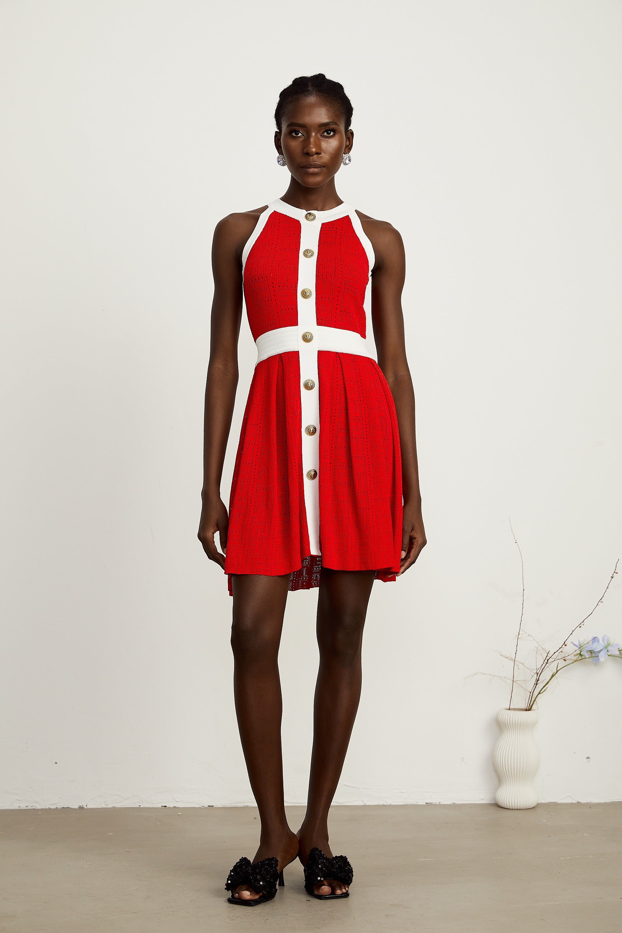Jasmine red contrast-trim sleeveless knit mini dress (Final Sale-US Only)