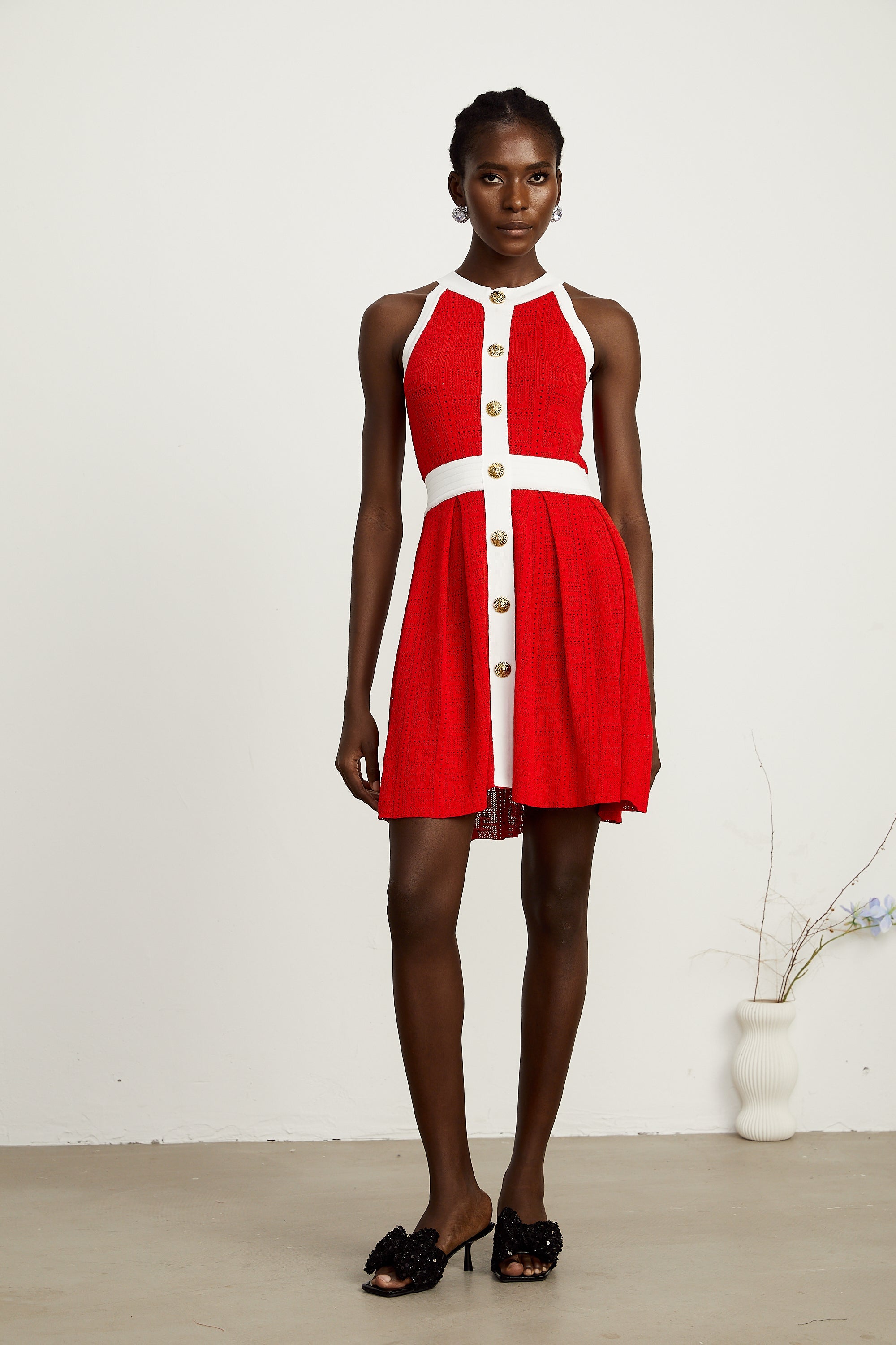 Jasmine red contrast-trim sleeveless knit mini dress (Final Sale-US Only)