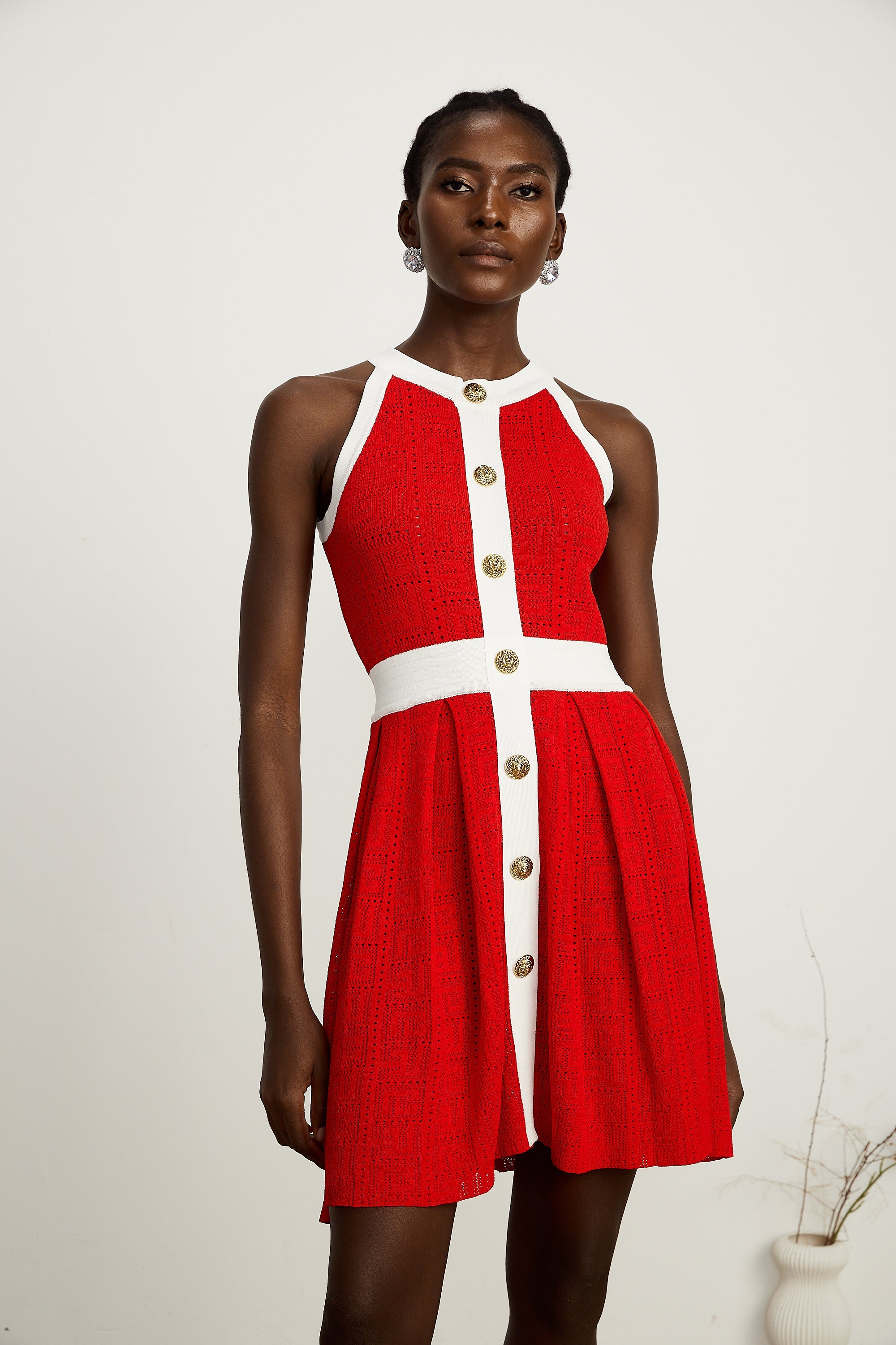 Jasmine red contrast-trim sleeveless knit mini dress (Final Sale-US Only)