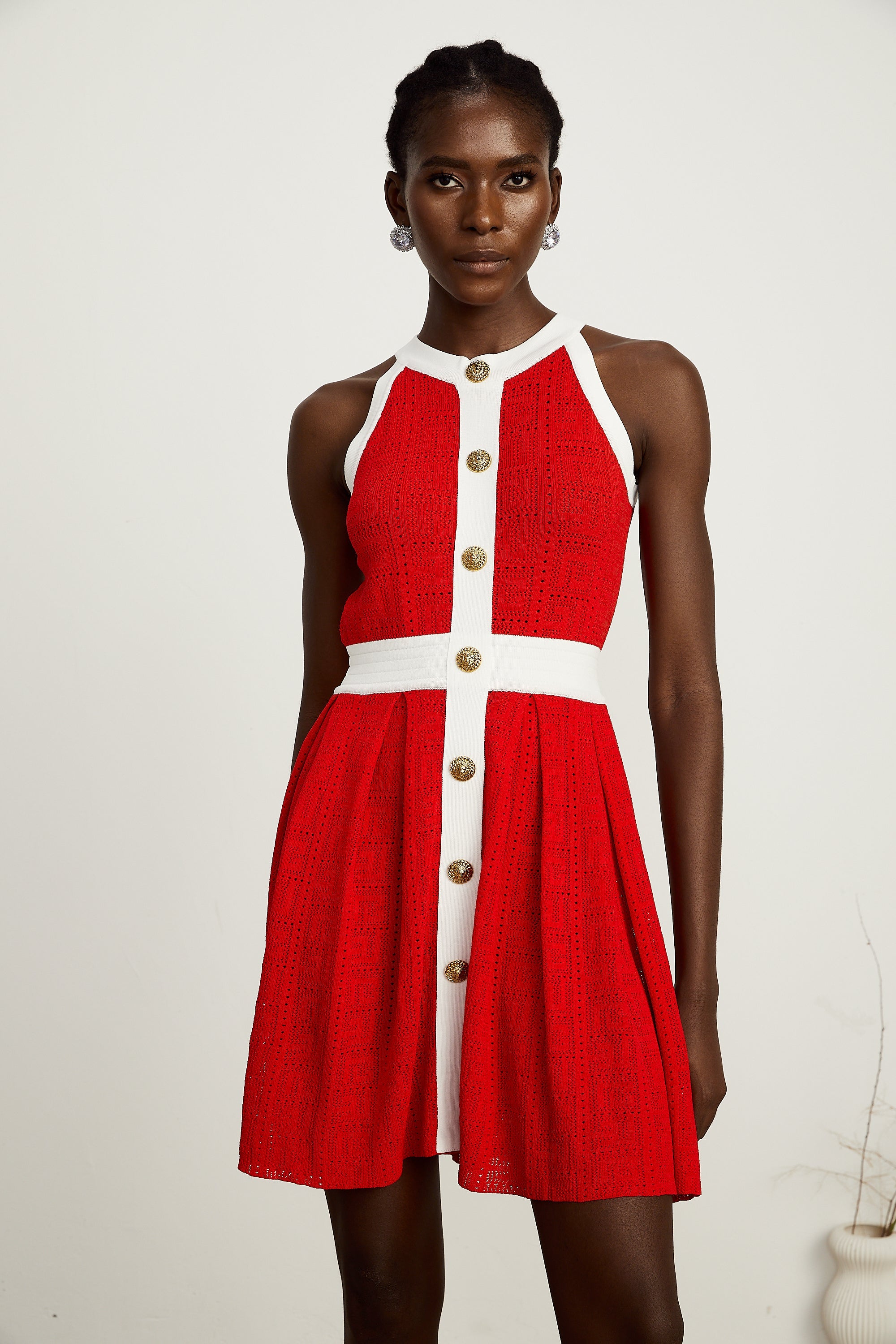 Jasmine red contrast-trim sleeveless knit mini dress (Final Sale-US Only)