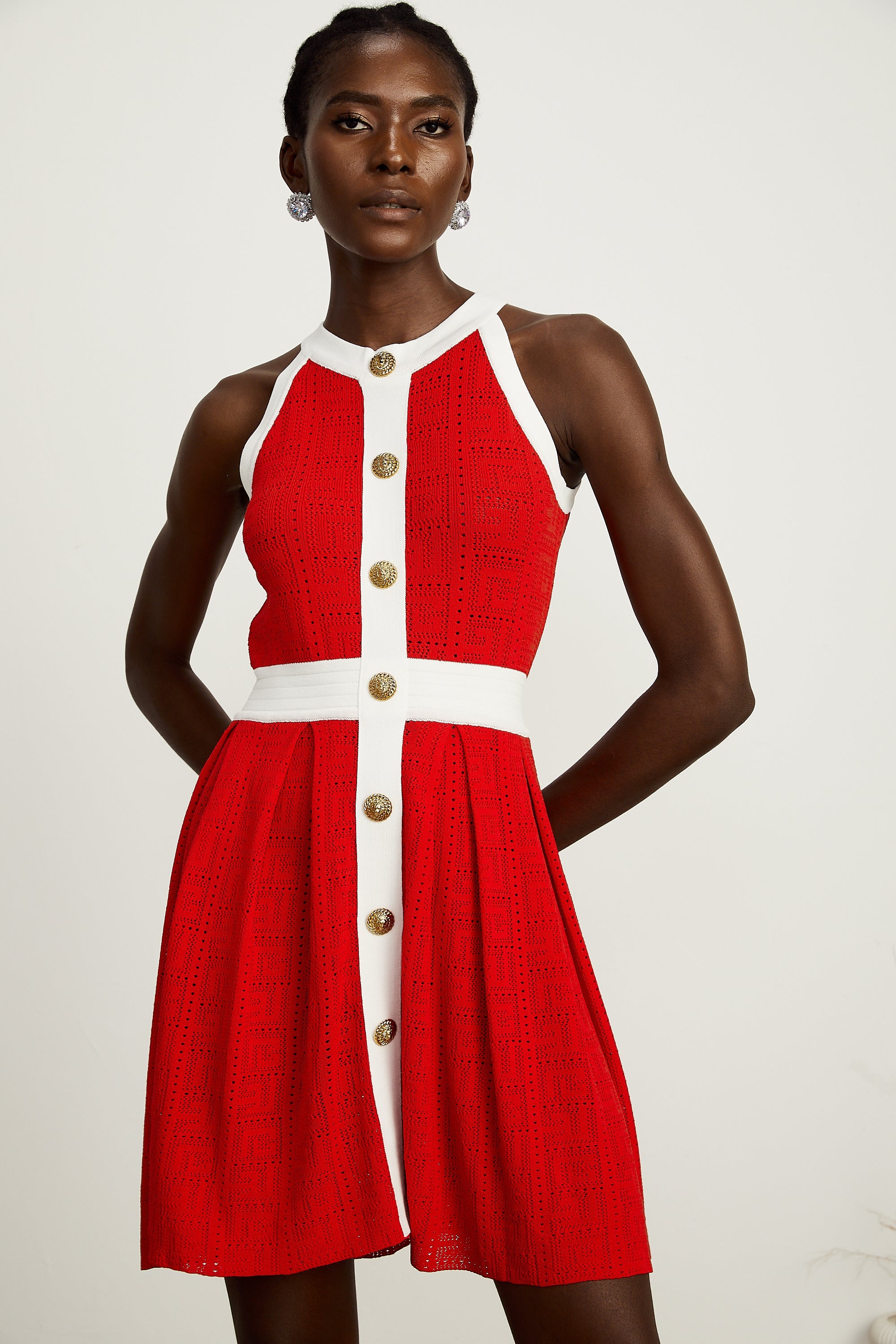 Jasmine red contrast-trim sleeveless knit mini dress (Final Sale-US Only)