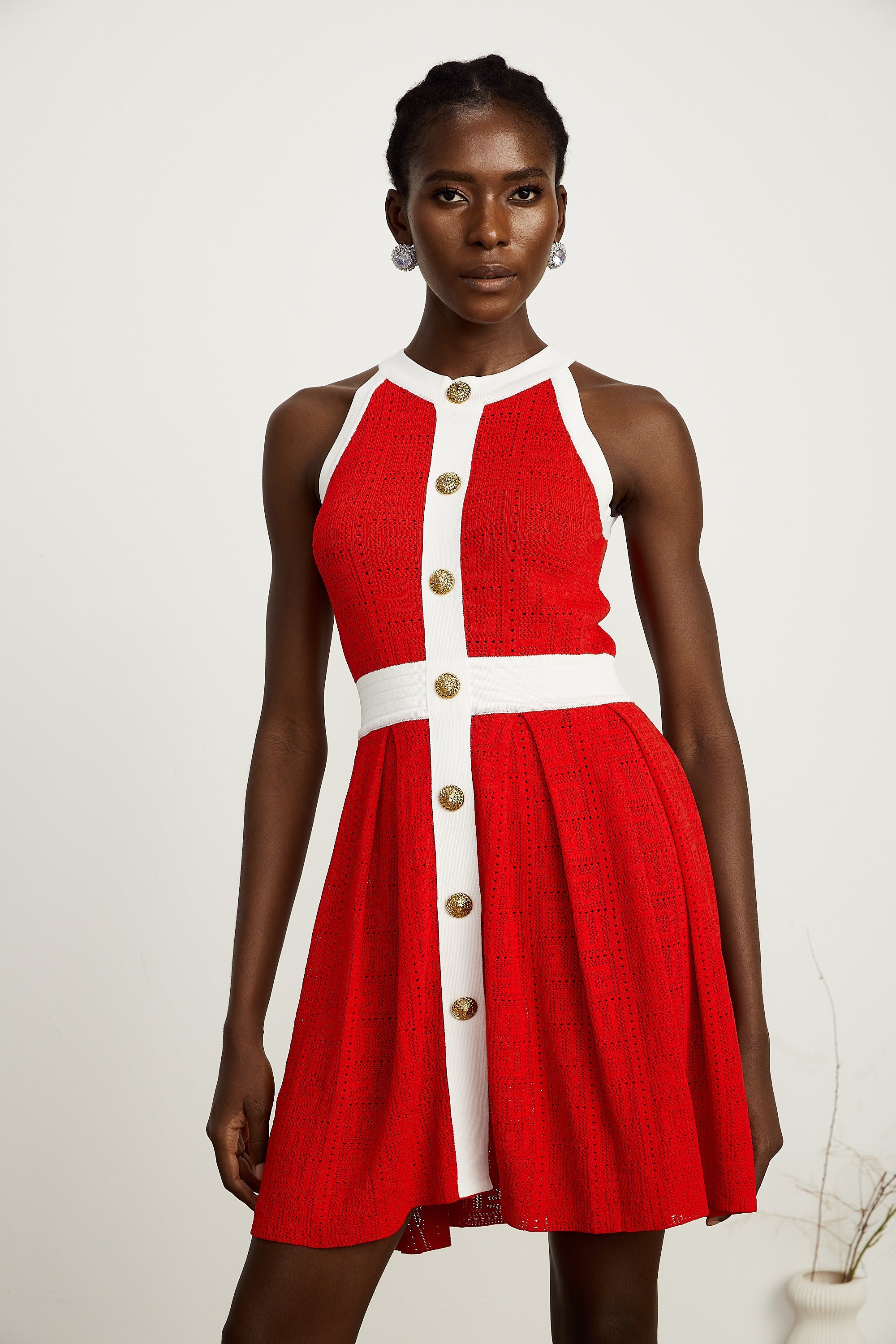 Jasmine red contrast-trim sleeveless knit mini dress (Final Sale-US Only)
