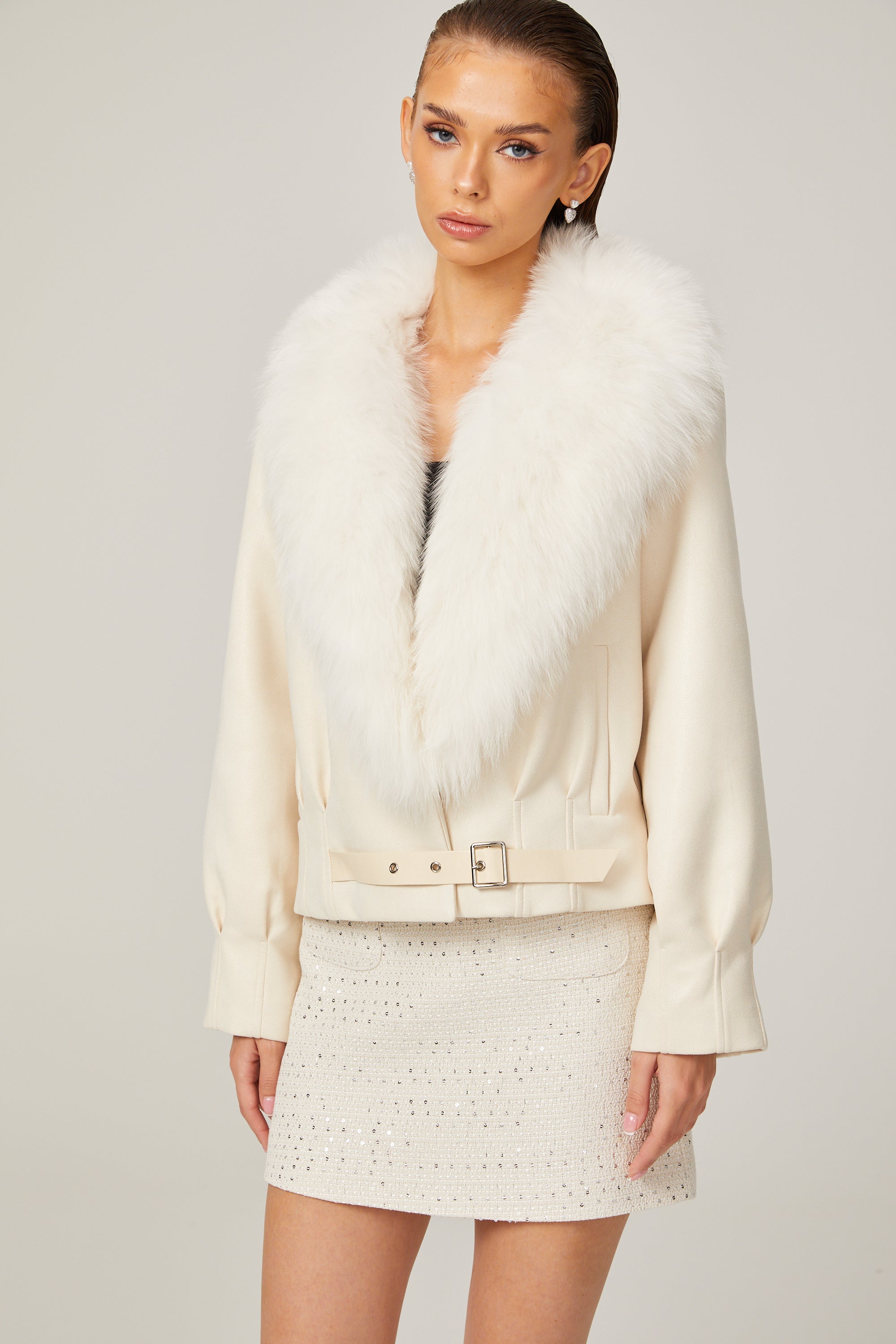 Évangéline white suede fur jacket (Final Sale)