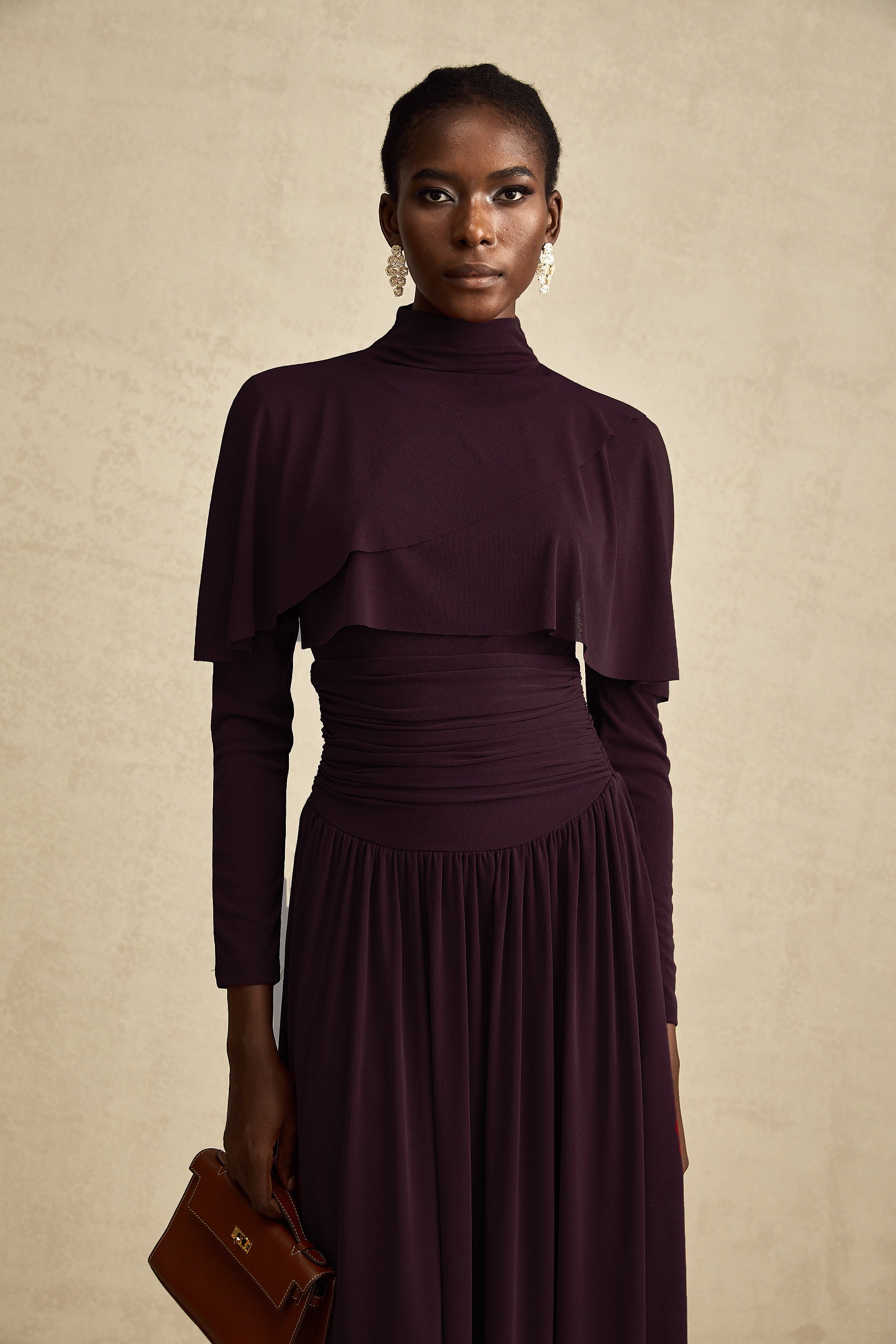 Camille Red Ruched Midi Dress with Flap Design Detail (Final Sale-US Only)