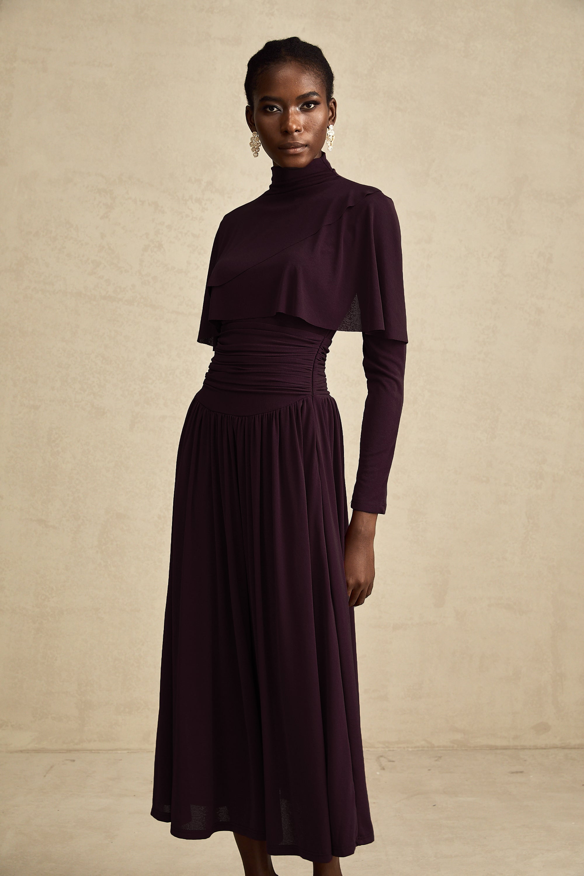 Camille Red Ruched Midi Dress with Flap Design Detail (Final Sale-US Only)