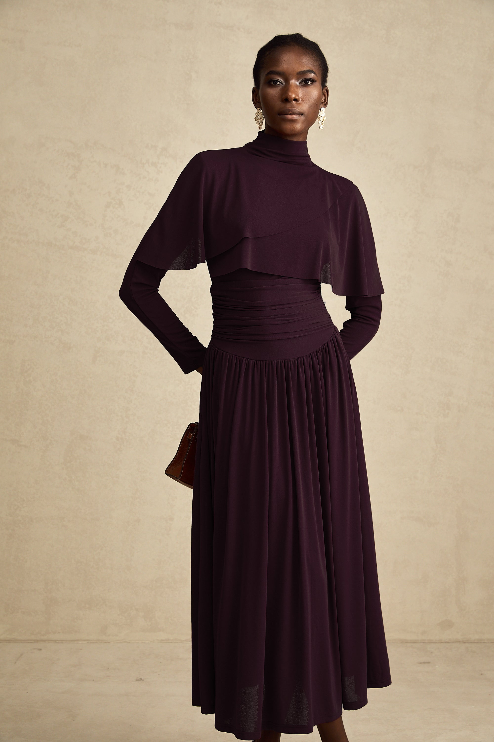 Camille Red Ruched Midi Dress with Flap Design Detail (Final Sale)