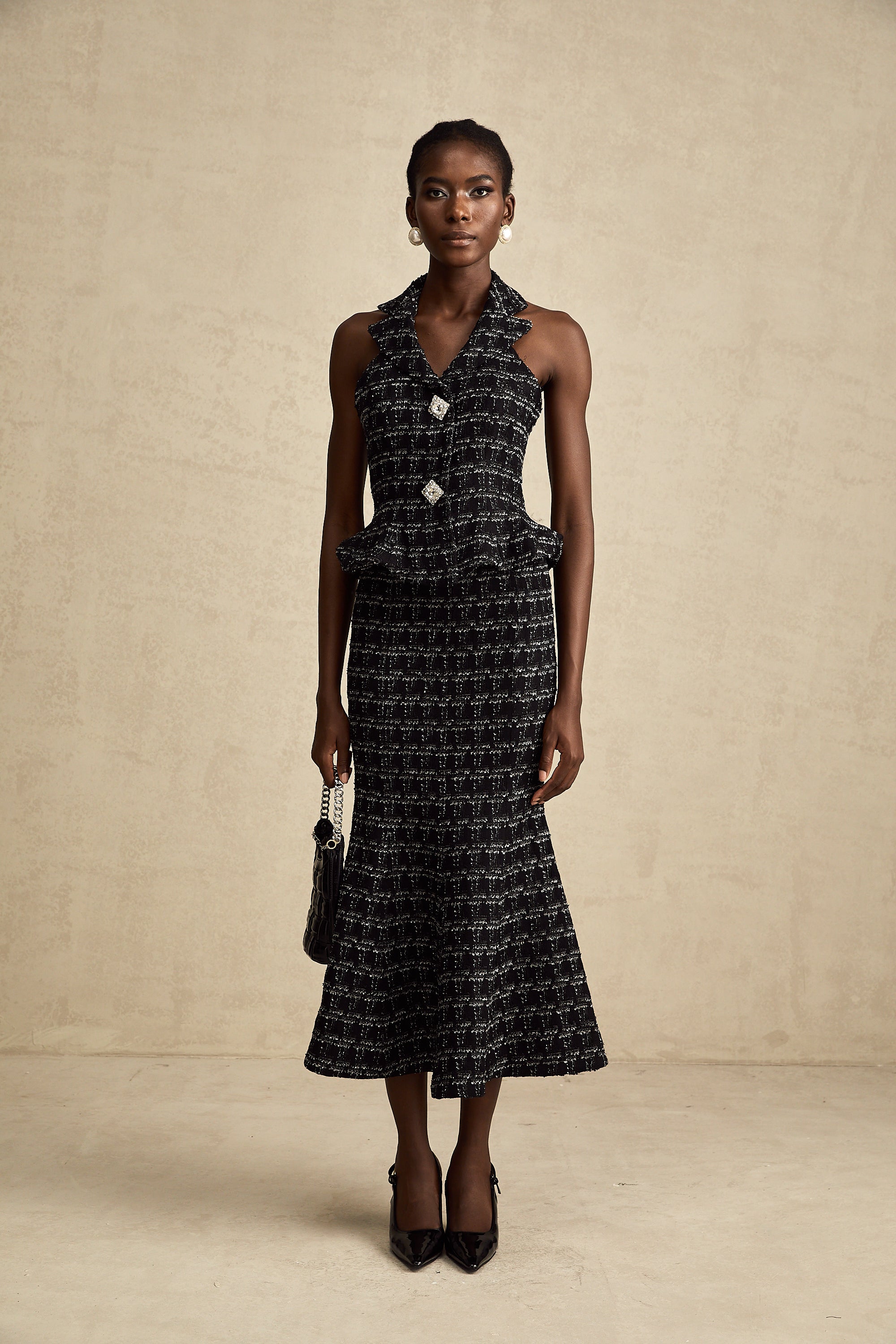 Axelle black checked tweed vest top & skirt matching set (Final Sale)
