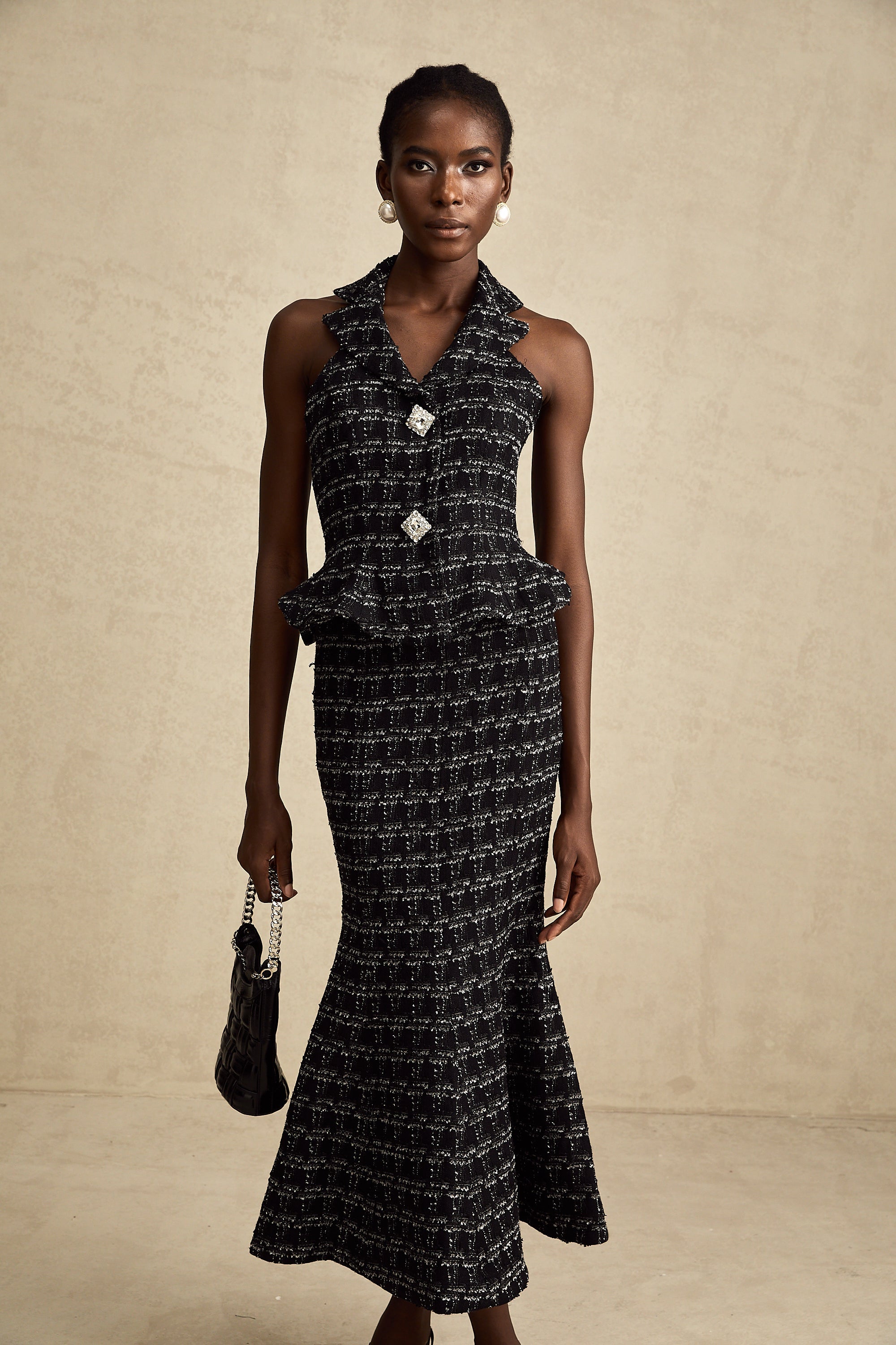 Axelle black checked tweed vest top & skirt matching set (Final Sale)