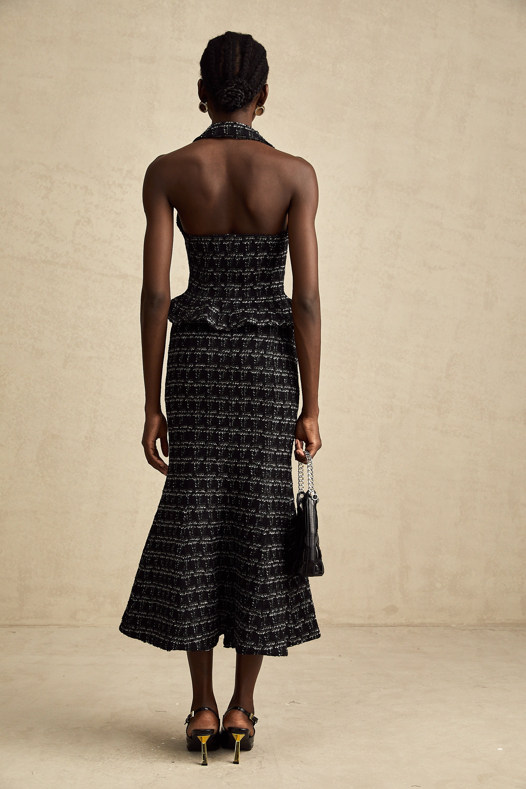 Axelle black checked tweed vest top & skirt matching set (Final Sale)
