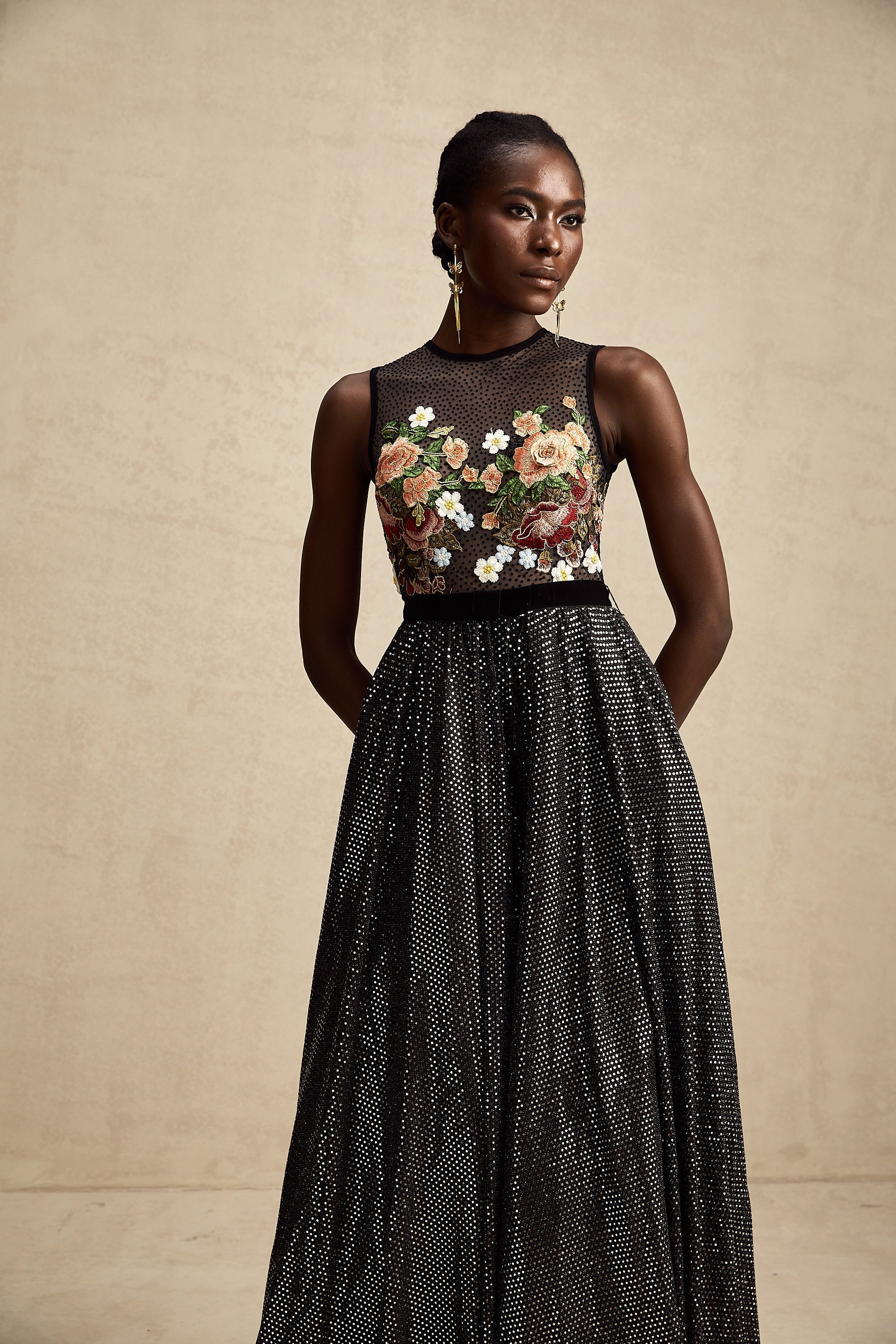 Agathe floral embroidered embellished maxi dress (Final Sale)