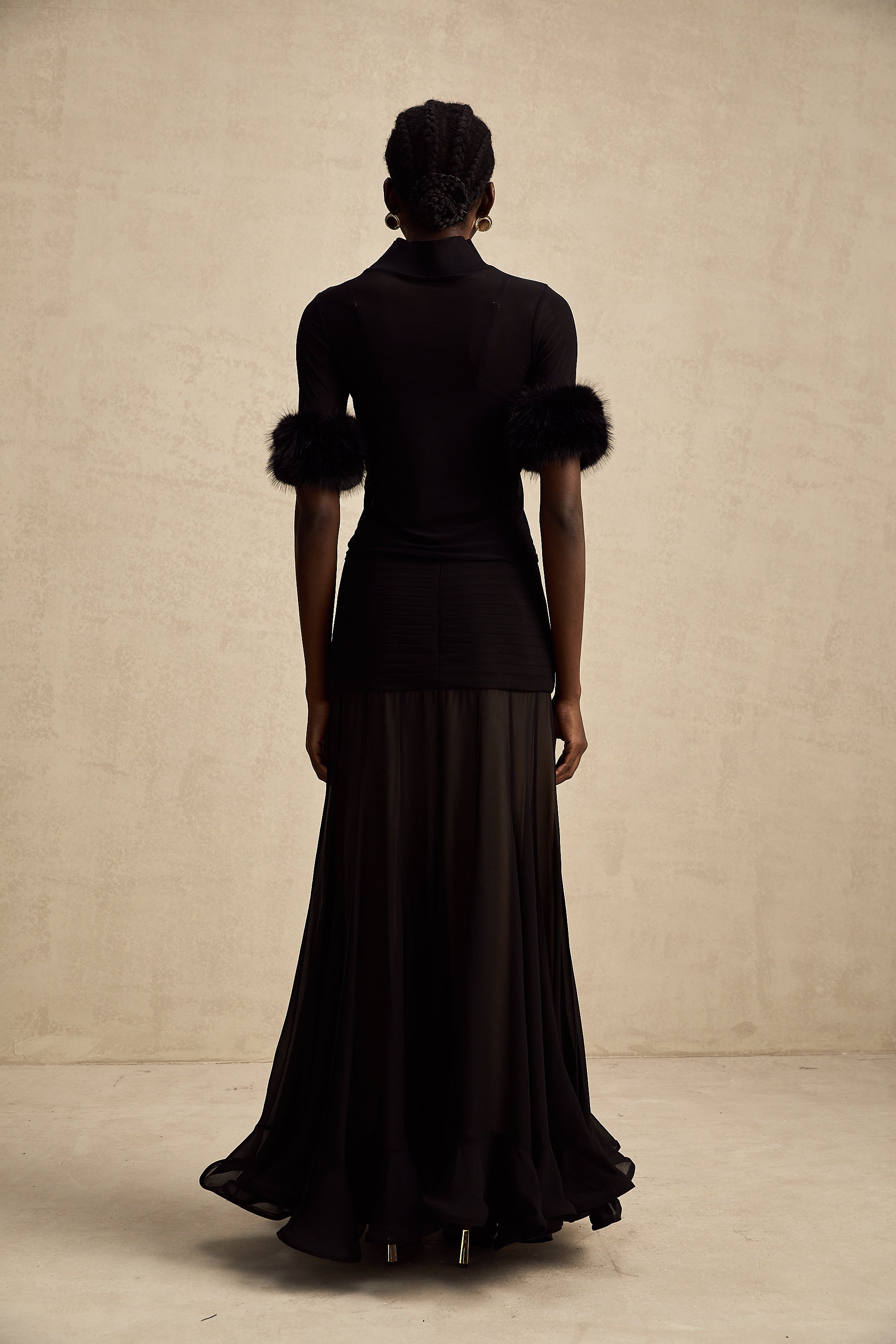 Ségolène black faux-fur tulle top (Final Sale-US Only)